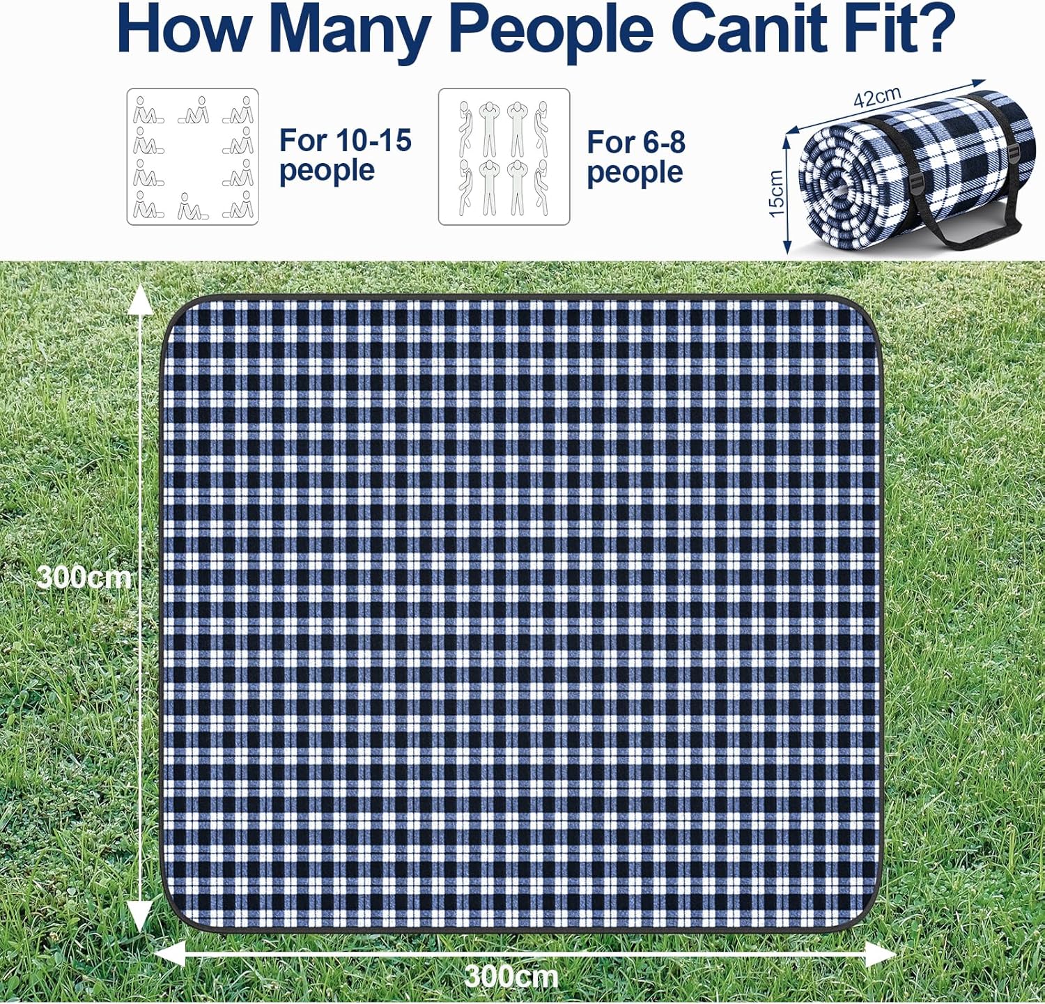 Thumbnail 2 de HUTHIM Picknickdecke 300 x 300 cm – wasserdichte Stranddecke mit Sandfrei-Konzept, faltbar und waschbar