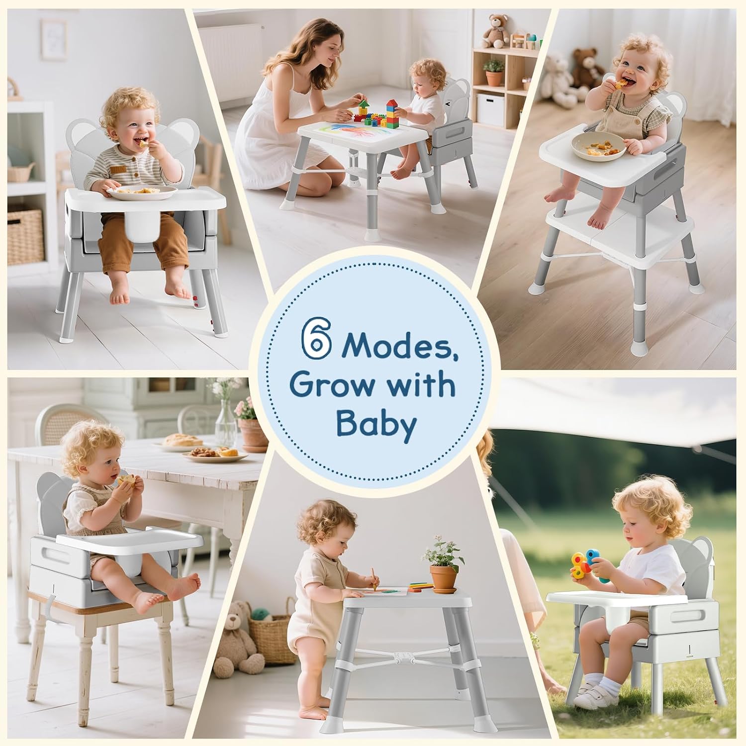 Detalle de COOSEYA 6 in 1 Seggiolone Papa: seggiolone evolutivo da 6 mesi a 3 anni, grigio