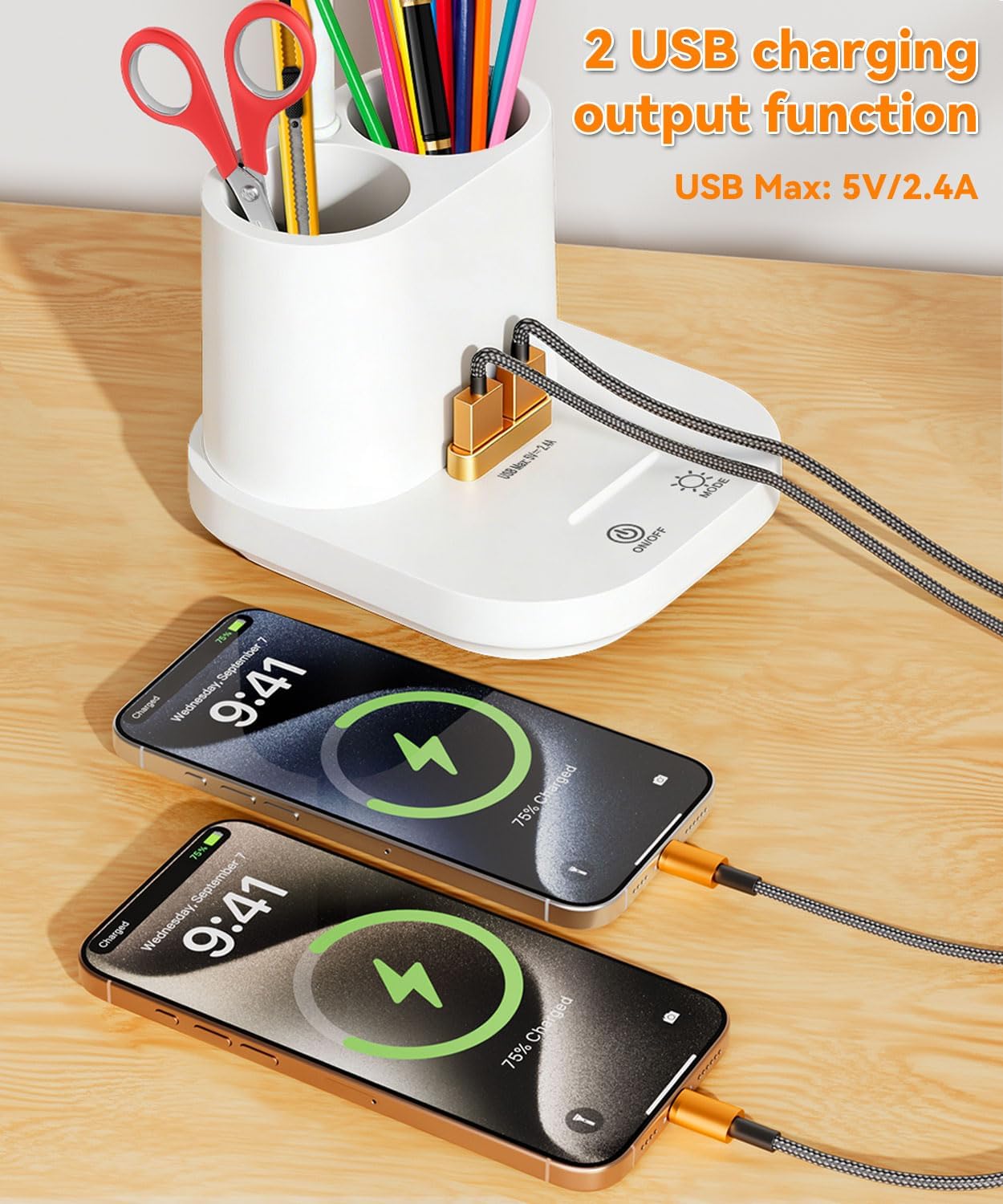 Detalle de Hifireelf LED Desk Lamp with Gooseneck, USB Ports and Pen Holders