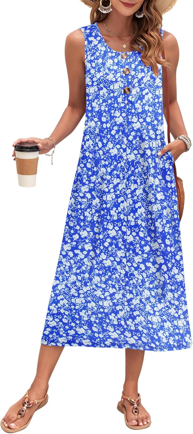 Thumbnail 1 de MOLERANI Women's Summer Maxi Dress 2026: Sleeveless Button-Down with Pockets