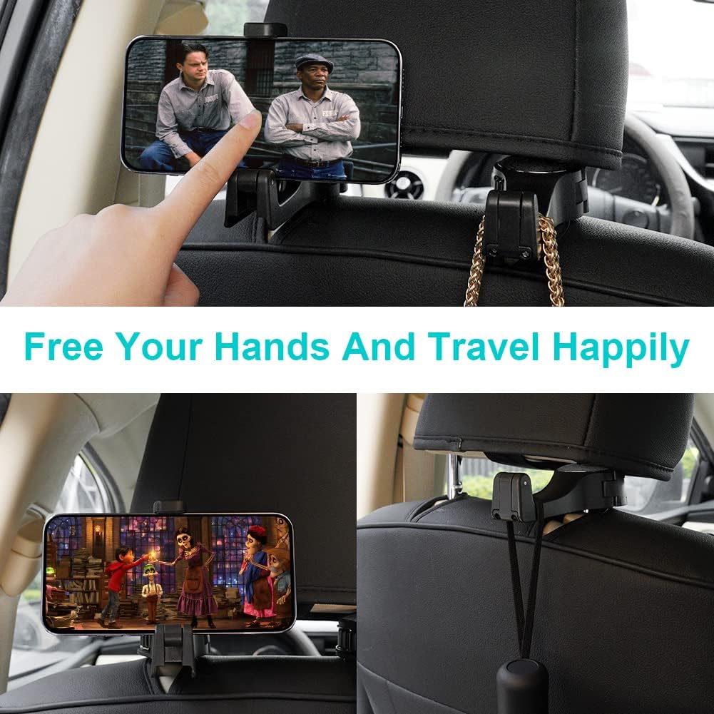 Thumbnail 6 de URAQT Auto-Kopfstützenhaken 2er-Set mit ausziehbarer Handyhalterung (360° drehbar)