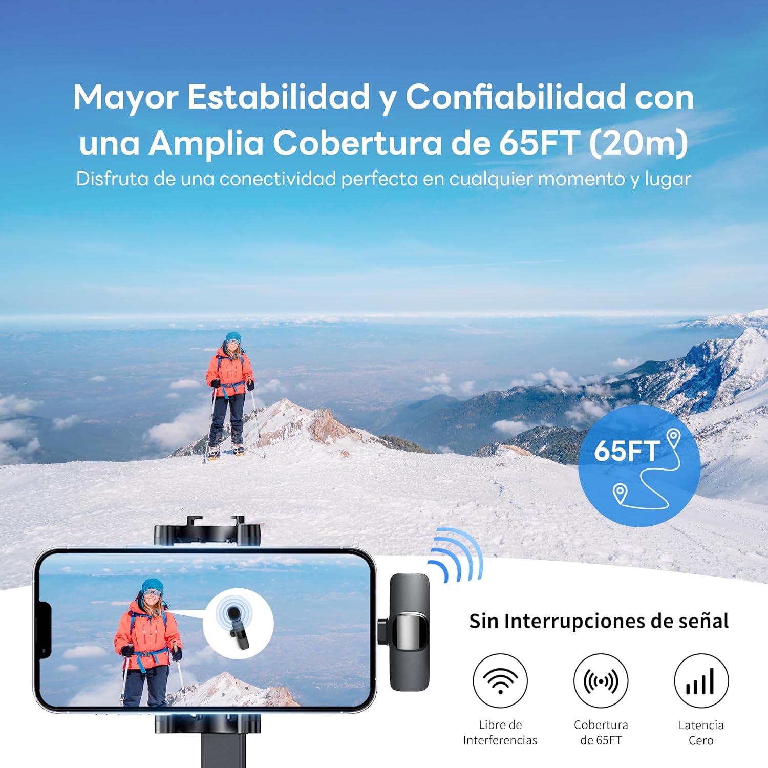 Detalle 2 de Qhot Micrófono Inalámbrico Dual para iPhone y Android con Cancelación DSP