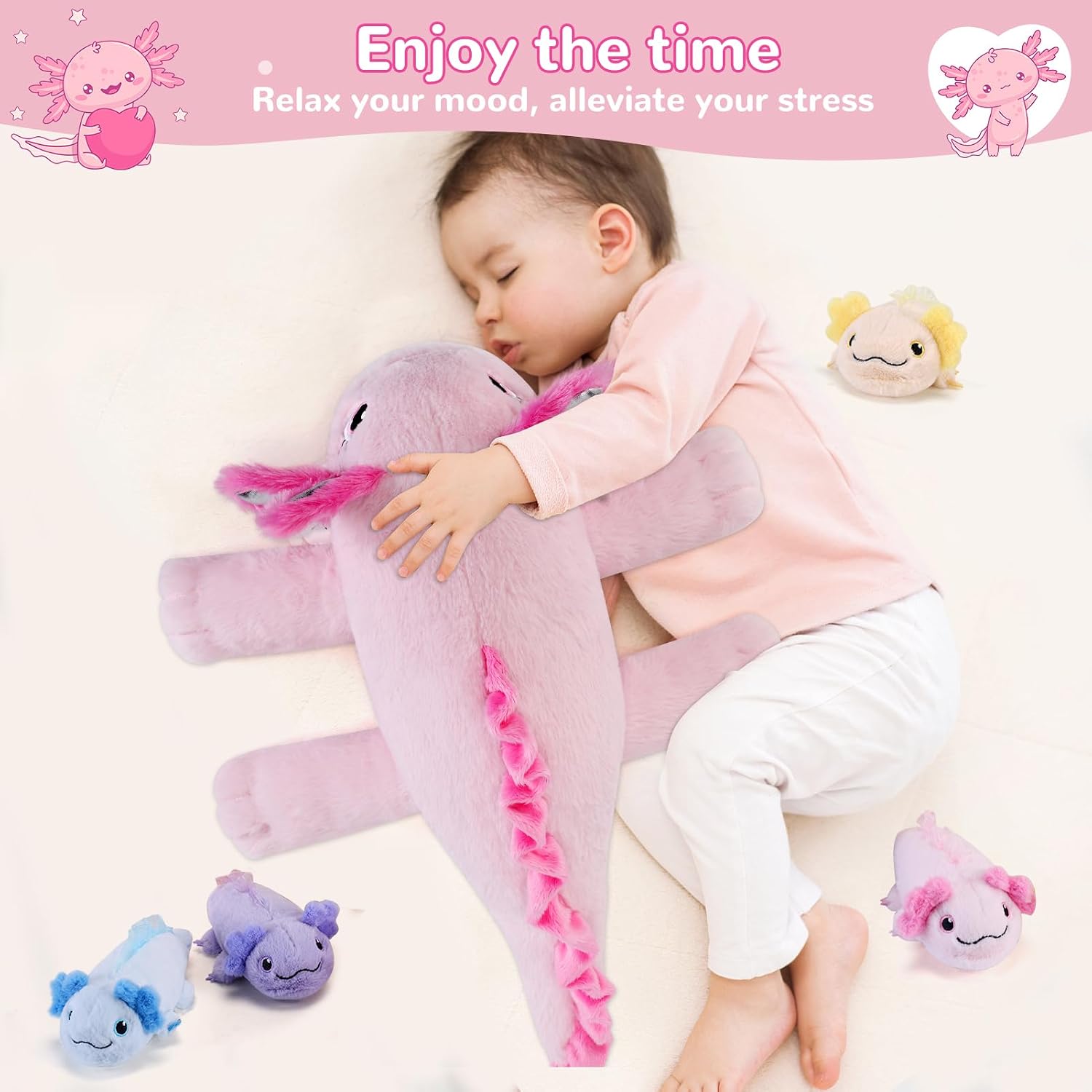 Thumbnail 4 de Gnomantic 5-Piece Axolotl Plush Set: 1 Mommy Axolotl with 4 Babies Inside Belly (Pink)