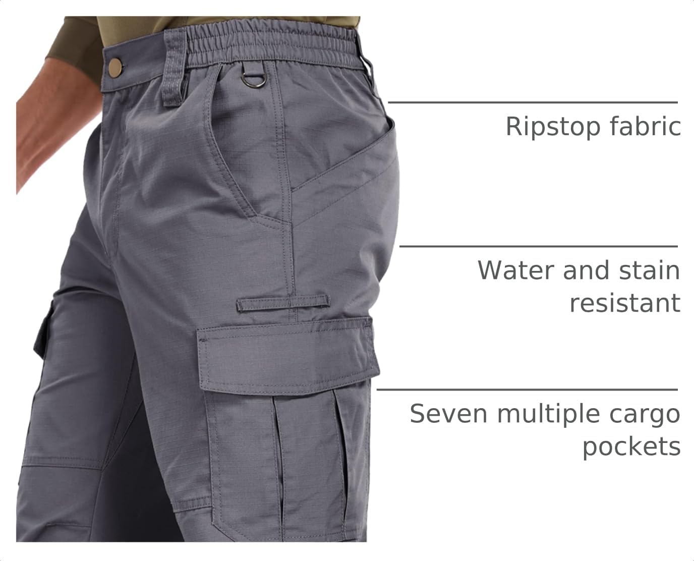 Detalle 2 de SPOSULEI Men's Ripstop Cargo Work Pants, 7 Pockets, Water-Resistant