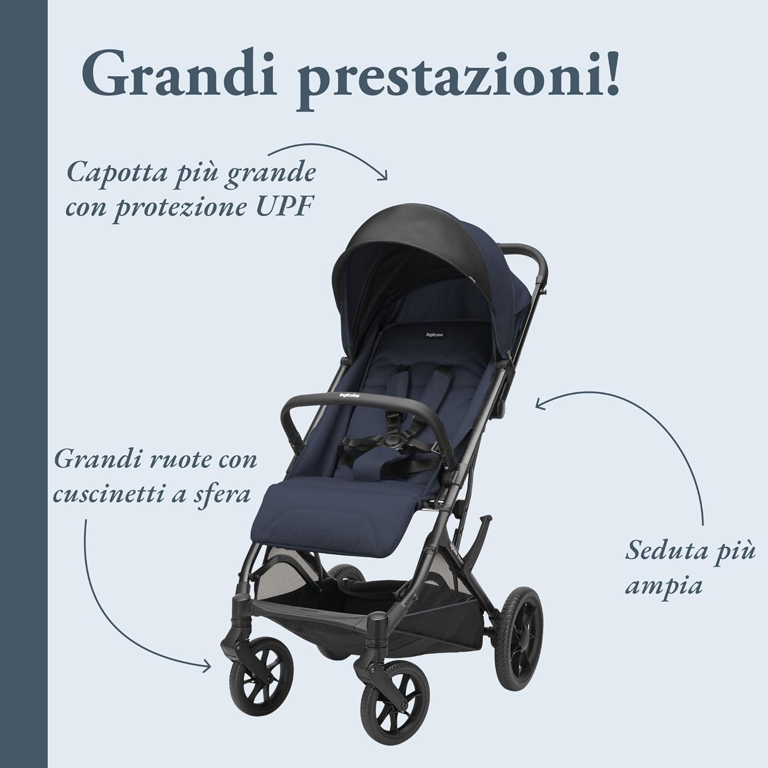 Detalle de Inglesina Zenit 2 Passeggino – Polar Blue, ultra-compatto e leggero