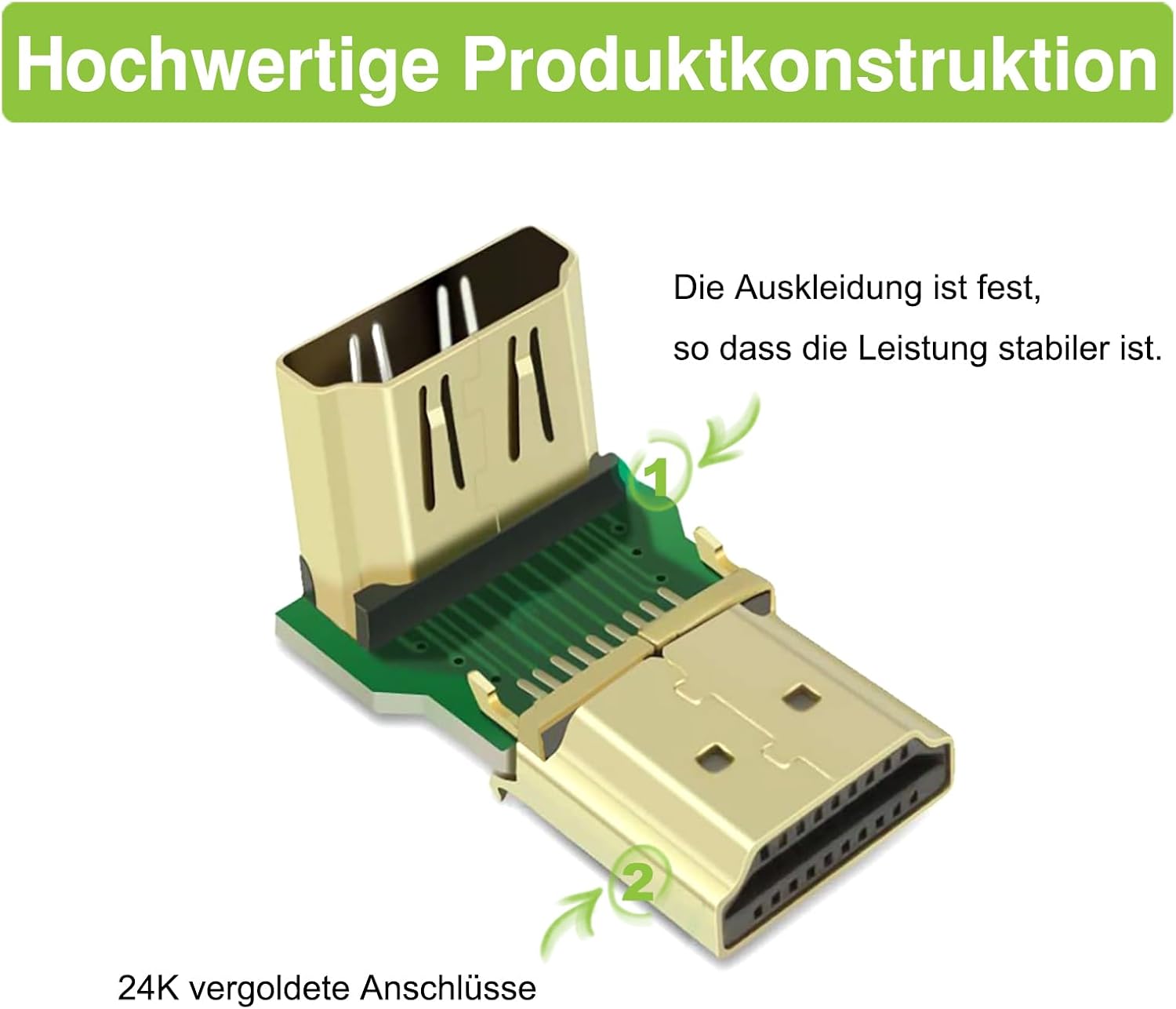 Detalle de LEENUE HDMI Winkelstecker 90°/270° – 4er-Pack, 4K, ARC, HDR, 3D, Goldkontakte