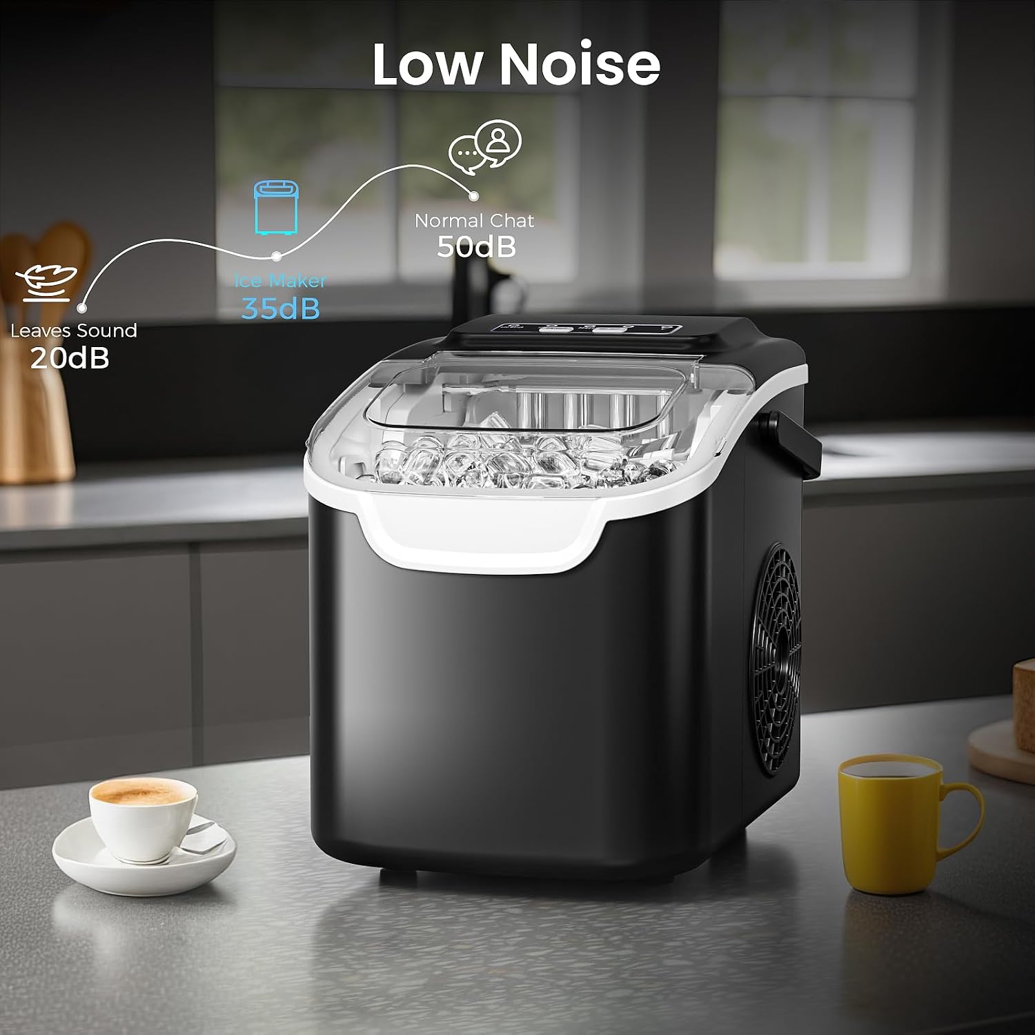 Detalle 2 de Electactic 58012RIMO-BLACK Countertop Ice Maker with Self-Cleaning and Two Ice Sizes