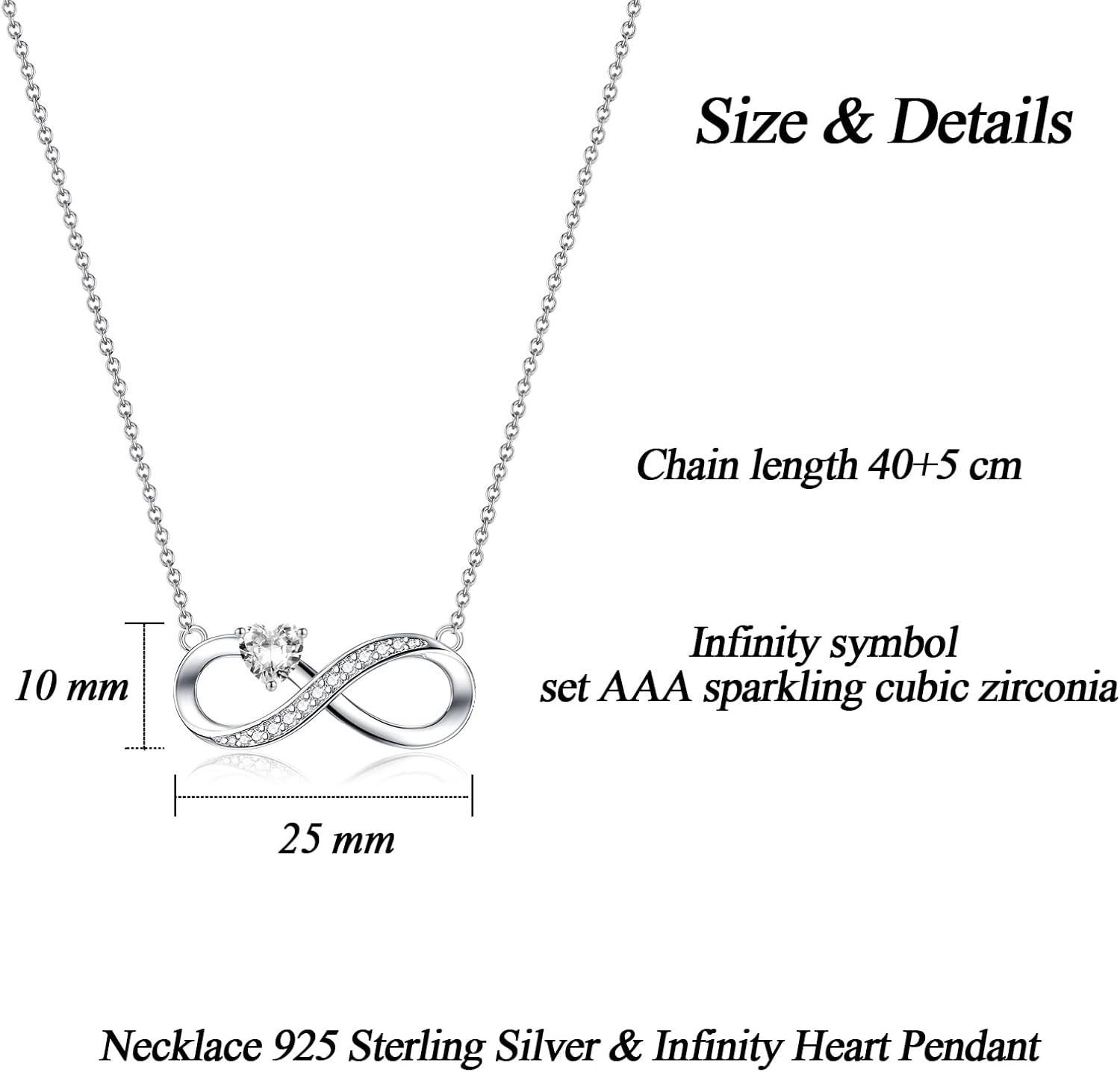 Thumbnail 5 de ADVIOK Infinity Necklace for Women in 925 Sterling Silver with Heart Cubic Zirconia Pendant