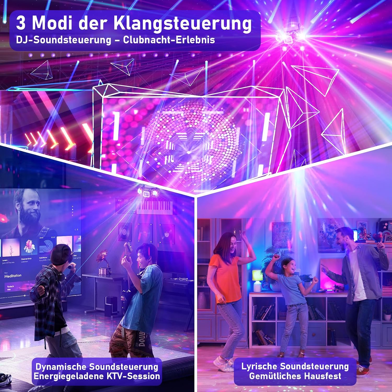Detalle de Vicalo Discolicht Dual Disco Bälle RGB – Sound-aktivierte Partybeleuchtung für DJ, Club & Events