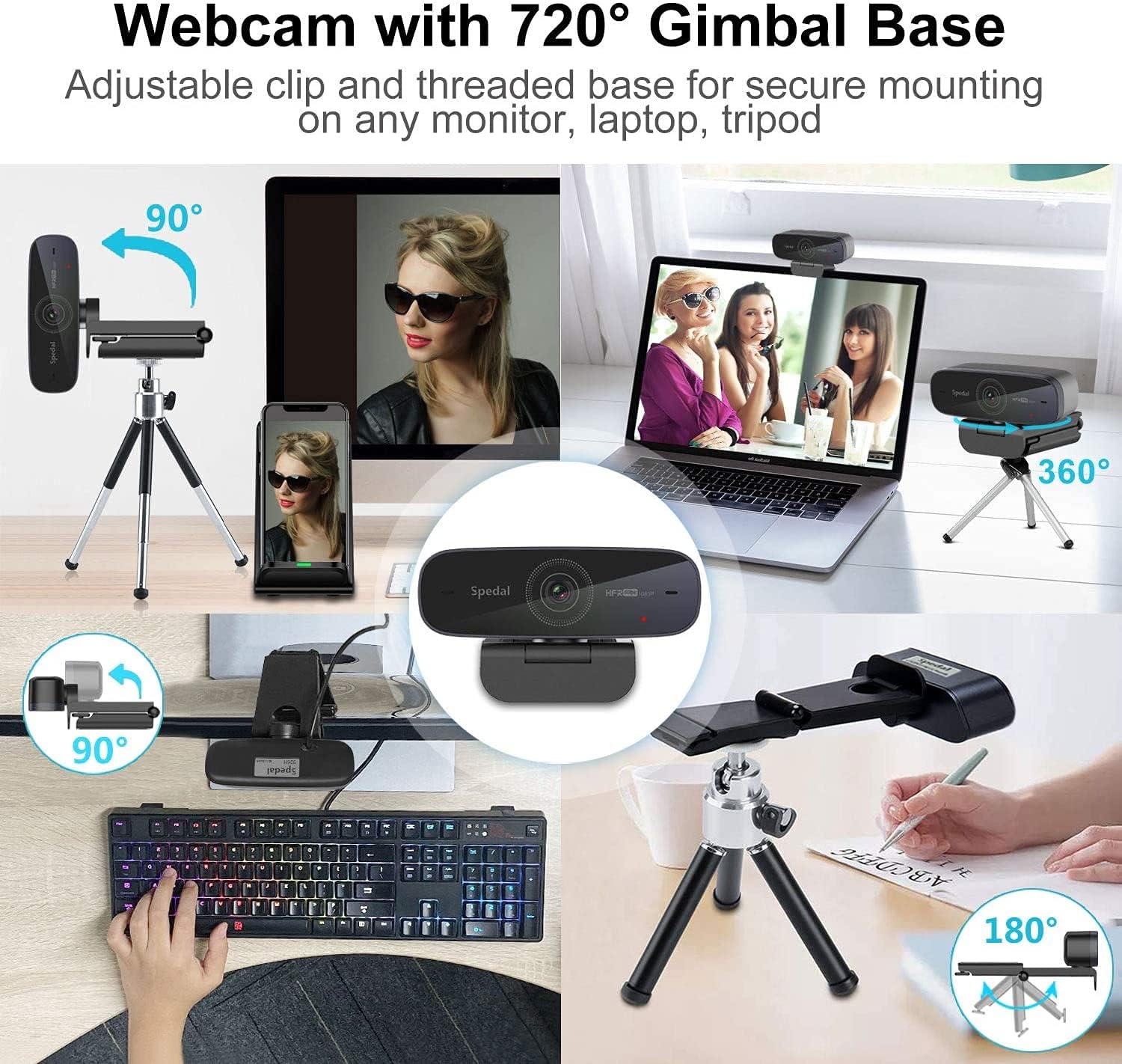 Thumbnail 4 de Spedal HD 1080P 60fps-webcam met autofocus en dubbele microfoons