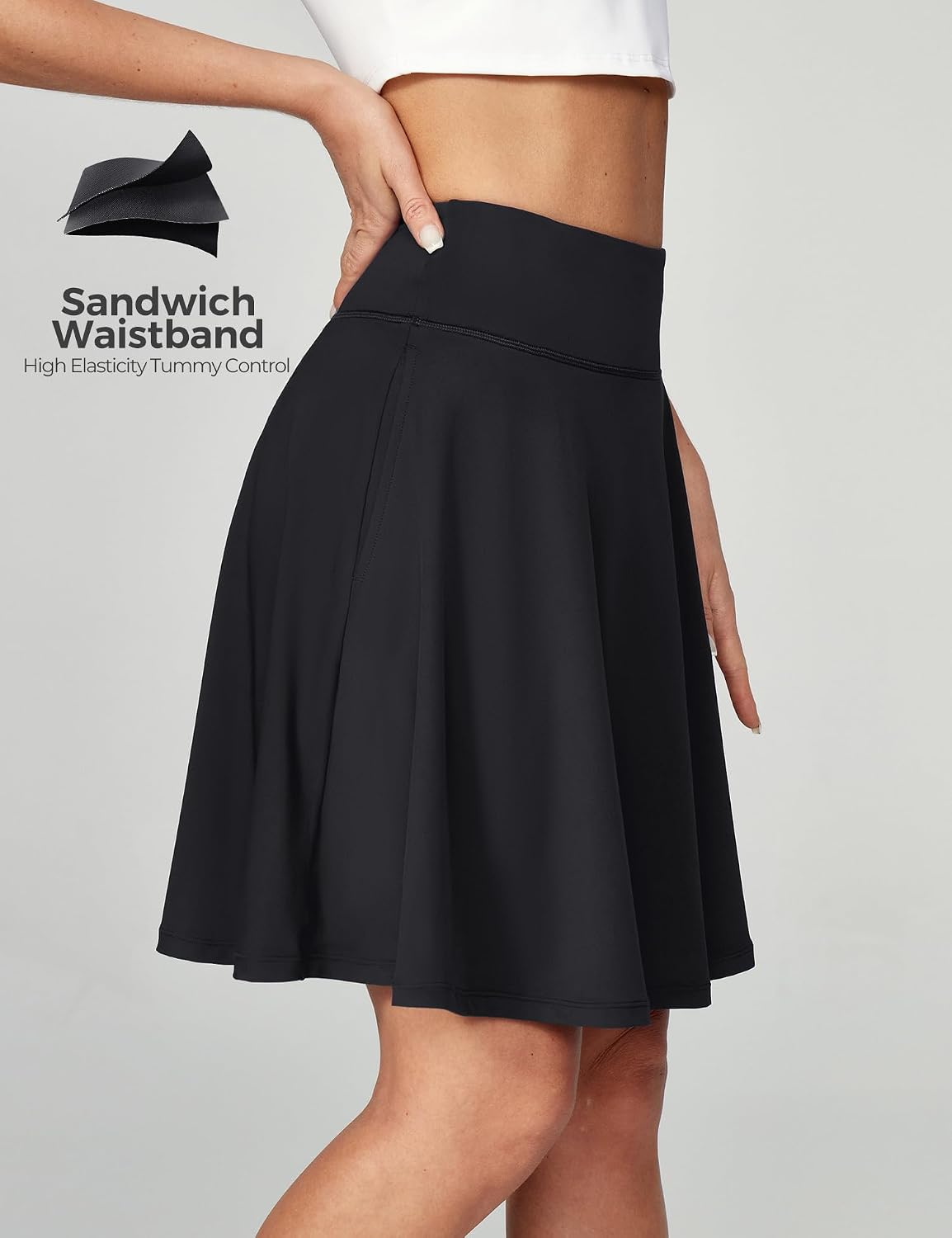 Detalle de IUGA 20" Knee Length Skort with Pockets — High-Waist, Built-in Shorts for Golf, Tennis, and Everyday Wear