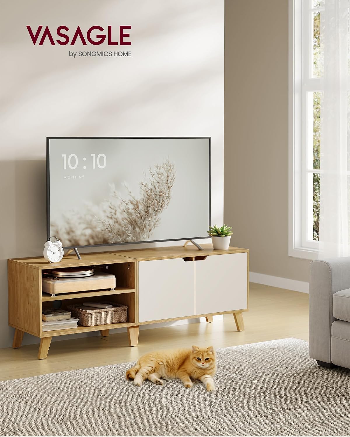Detalle de VASAGLE MIRANTA LTV027N01 tv-meubel 140 cm met 2 deuren en verstelbare legplanken