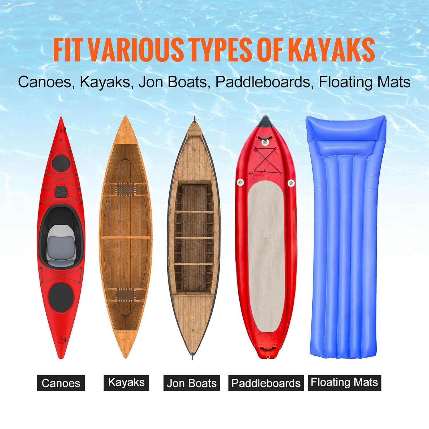 Detalle de VEVOR Chariot de Kayak 160 kg – Remorque de transport pliable avec roues 30,5 cm et cadre ajustable