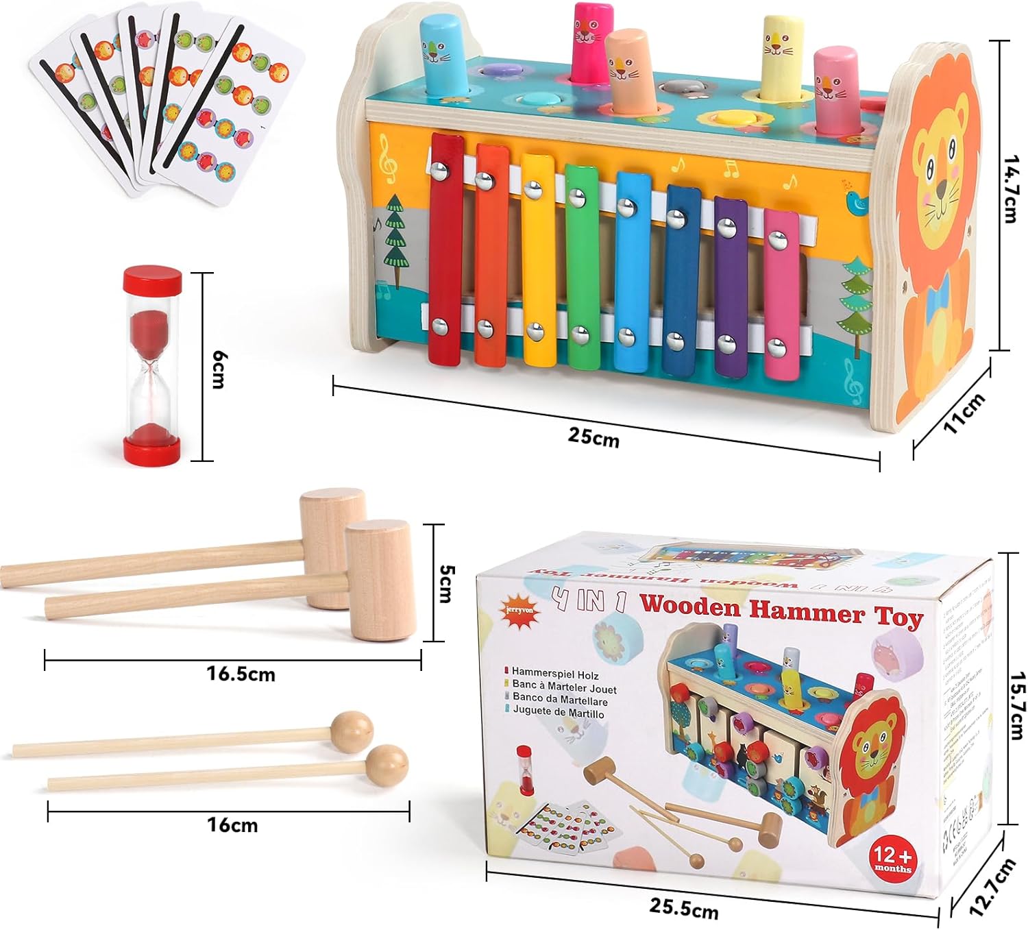 Thumbnail 5 de Motorikspielzeug Montessori 4‑in‑1 für Kleinkinder ab 1 Jahr – Hammerbank, Xylophon & mehr