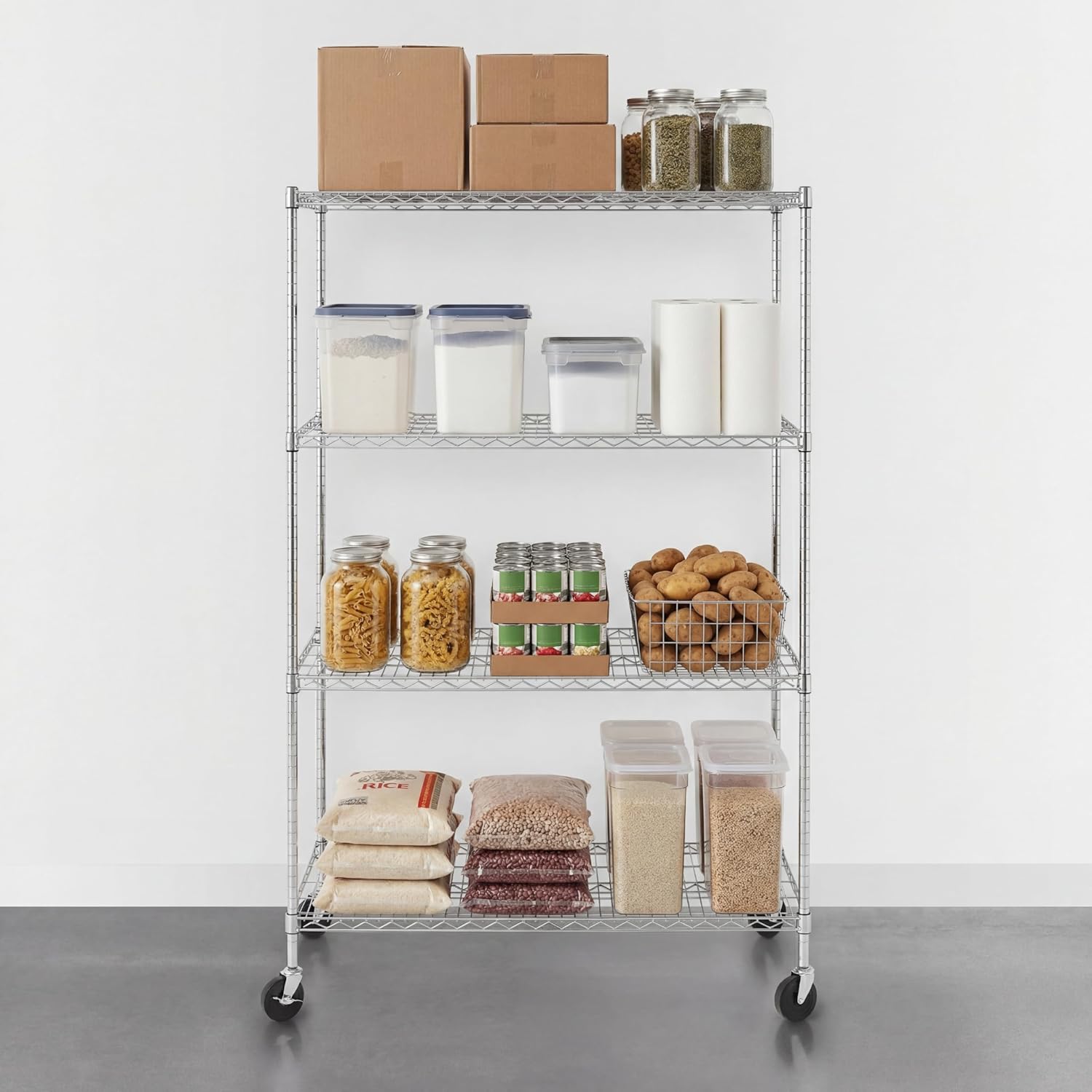 Thumbnail 1 de SafeRacks WS1 4-Tier Wire Shelving, 48 x 24 x 72 in, Wheels, Zinc Finish