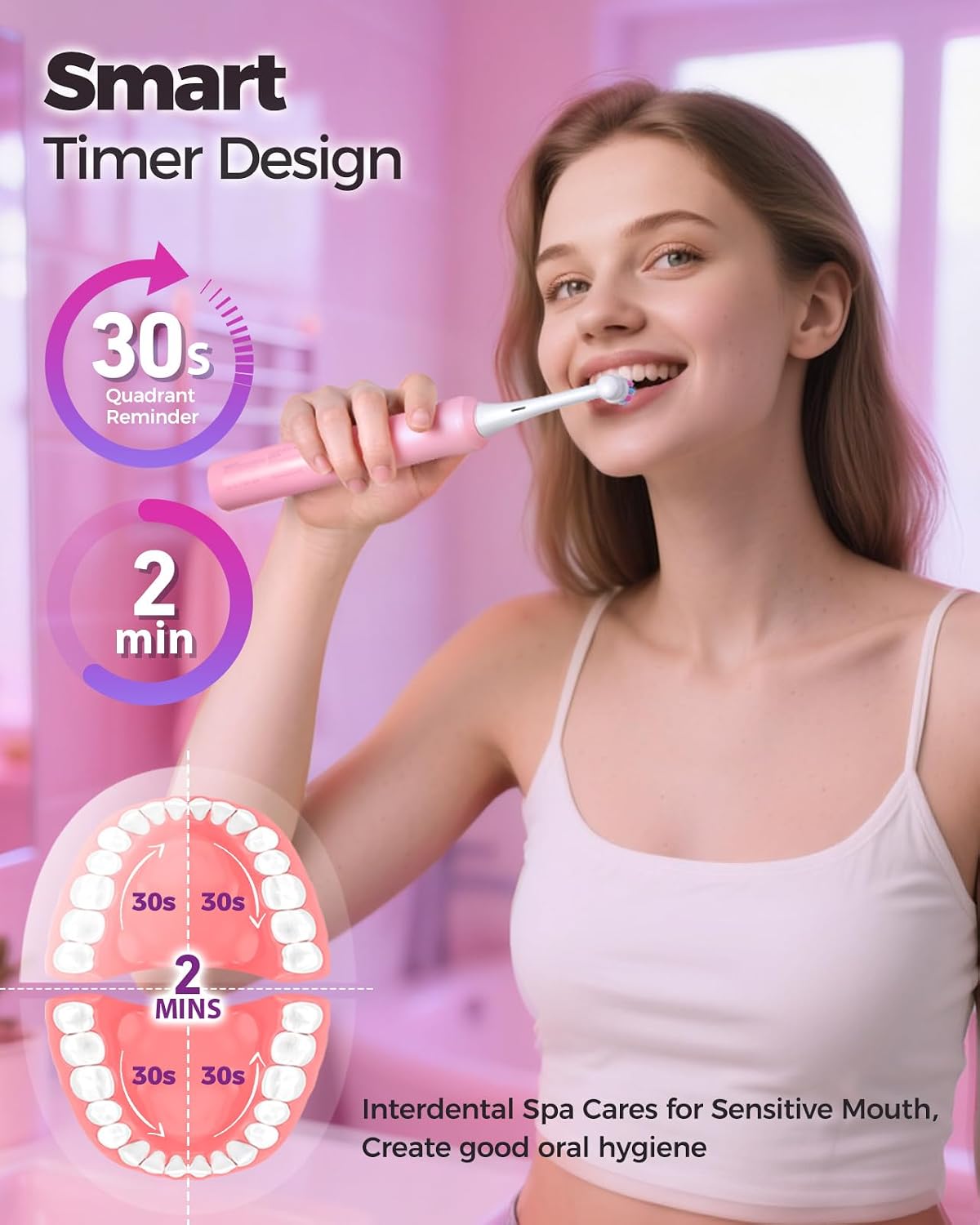 Thumbnail 6 de Rotating Electric Toothbrush for Adults with 8 Brush Heads and Wireless Charging – Pink