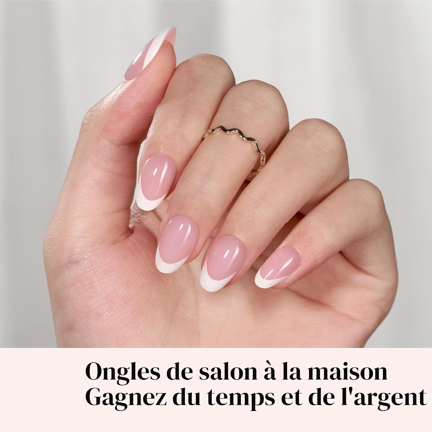 Detalle de Beetles French Tip nageltips, extra kort, amandelroze gel, 210 stuks