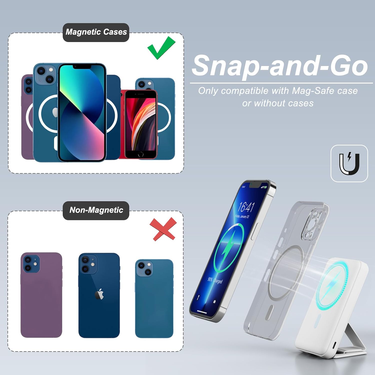 Detalle de AOGUERBE MagSafe Power Bank 10000mAh — Wireless Magnetic Charger with LED Display