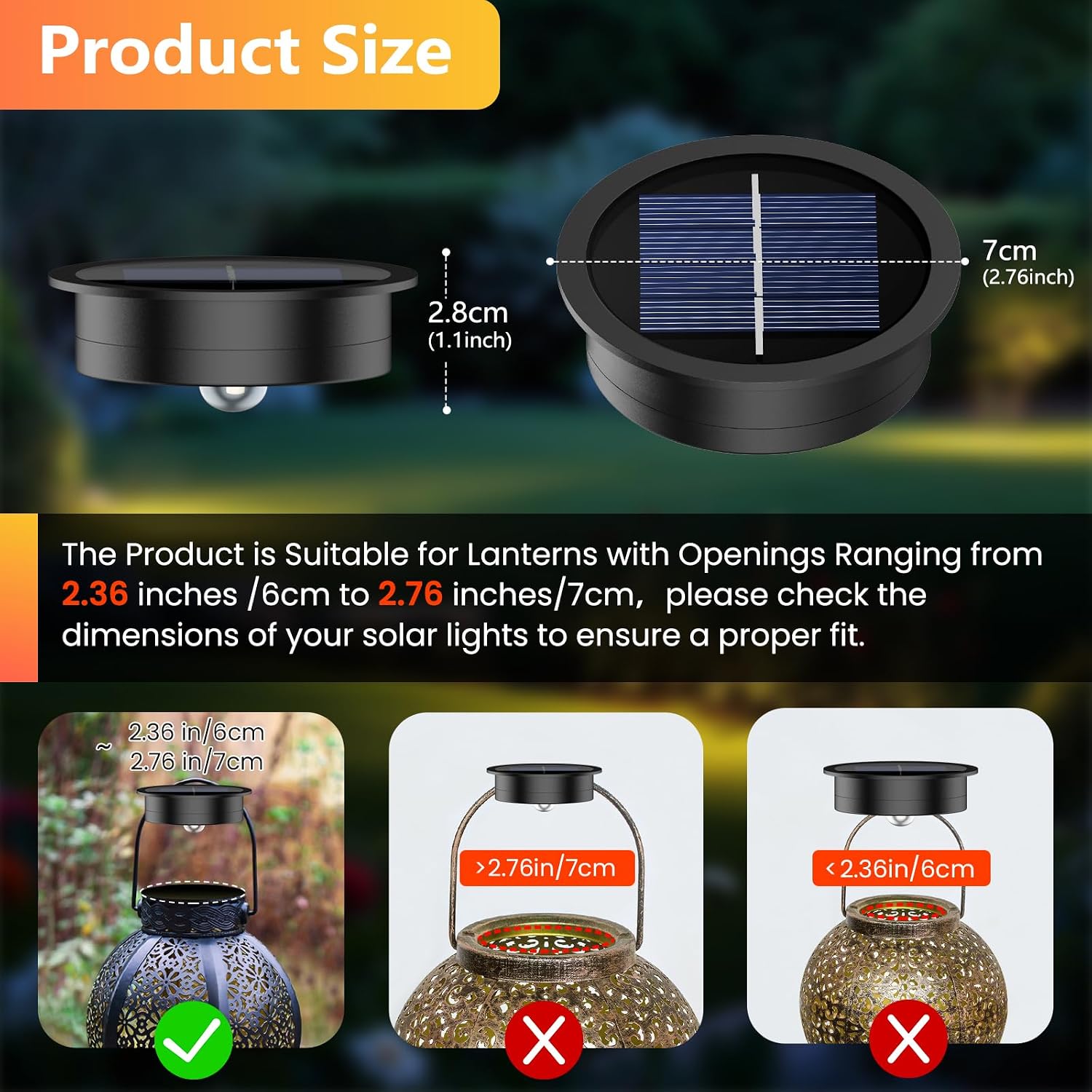 Detalle de 4 Pack Solar Light Replacement Tops, 7 cm – Waterproof Solar Lantern Tops for Outdoor Lights
