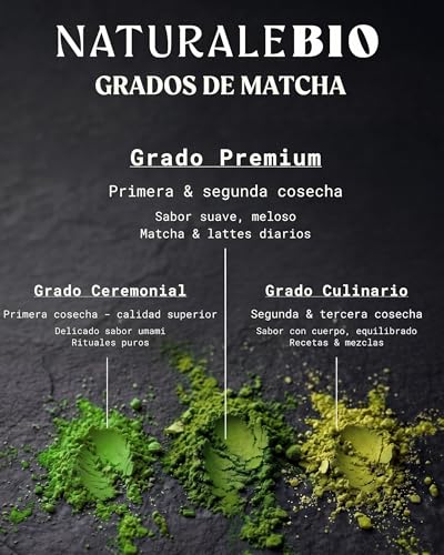 Detalle de NaturaleBio Té Matcha en Polvo Orgánico 100 g – Grado Premium (Uji, Japón) para beber, postres y batidos