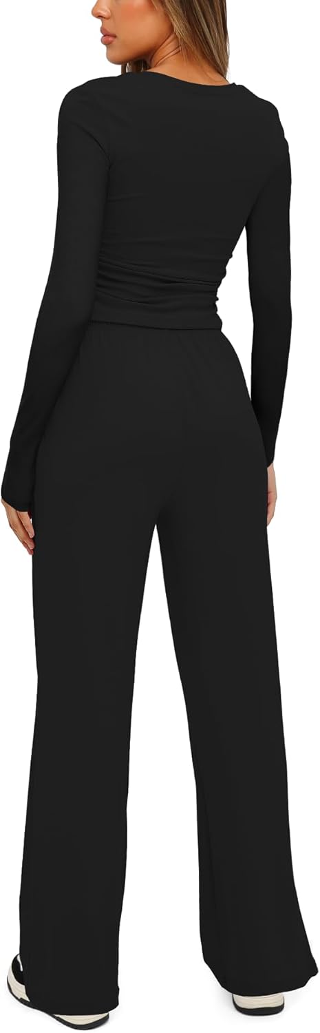 Thumbnail 1 de Darong Women’s 2-Piece Lounge Set: Long Sleeve Top + Wide-Leg Pants