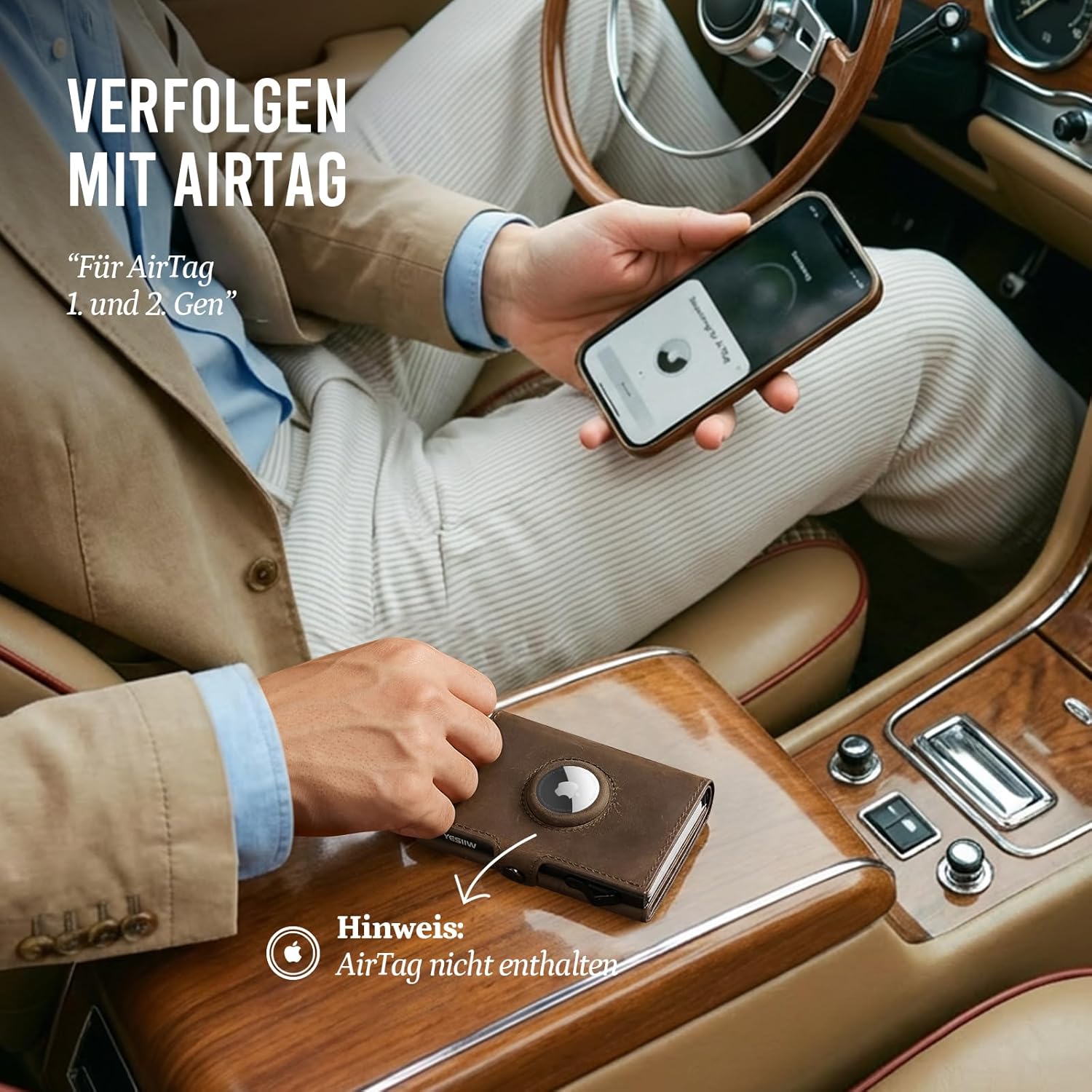 Thumbnail 5 de YESIIW Portmonee Herren – Echtleder mit AirTag Fach, Pop-Up Kartenetui, RFID Geldbörse Braun