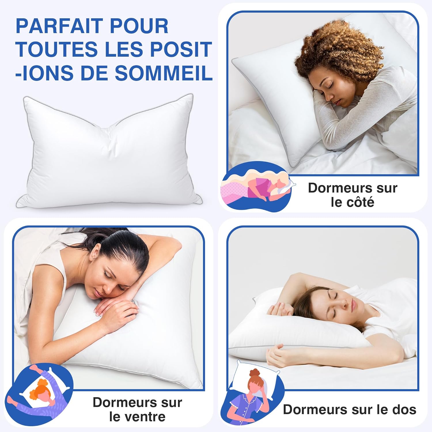 Thumbnail 3 de Oreiller TESQ en plumes de luxe 60x60 cm à triple couche de confort