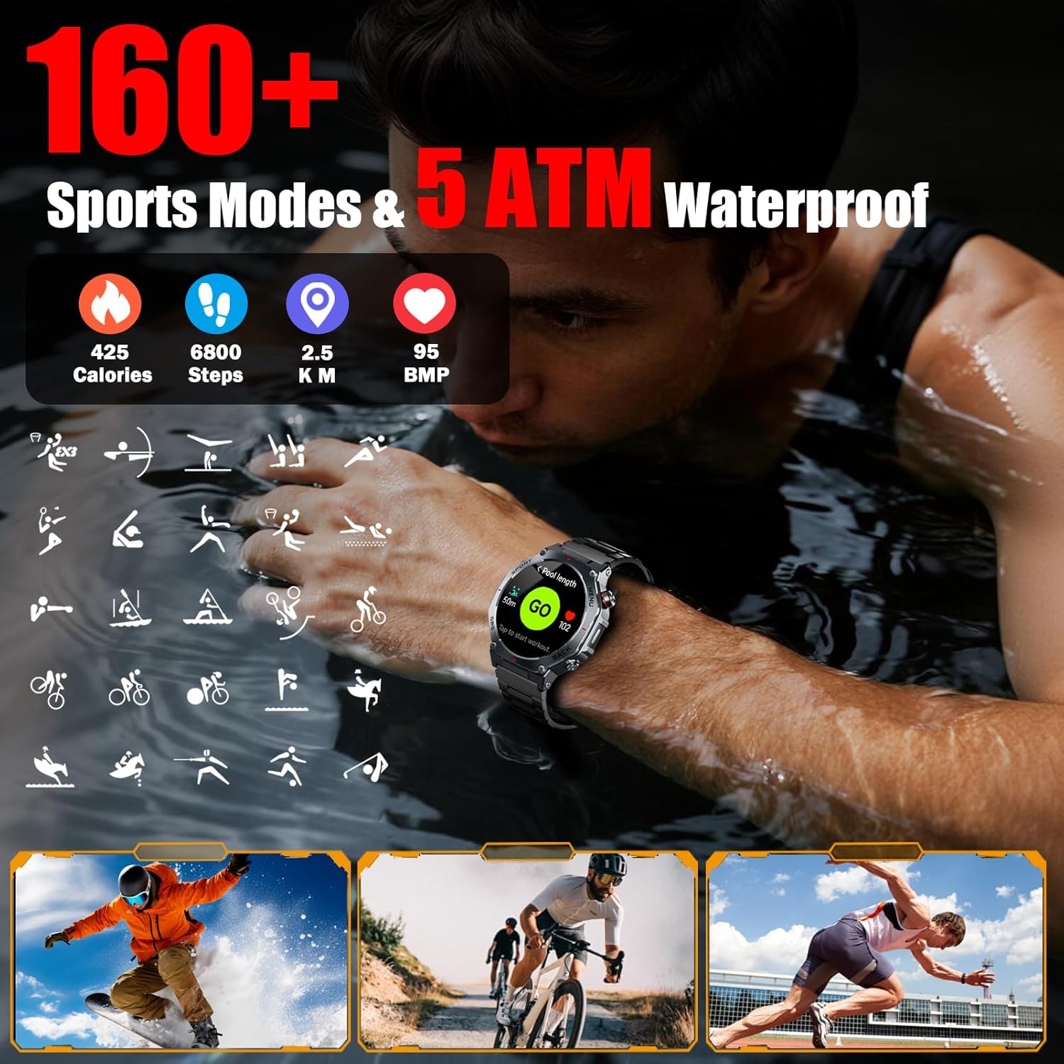 Thumbnail 3 de Smartwatch Uomo 1,43" HD con Bluetooth calling e GPS multi-sistema, 160+ modalità sport