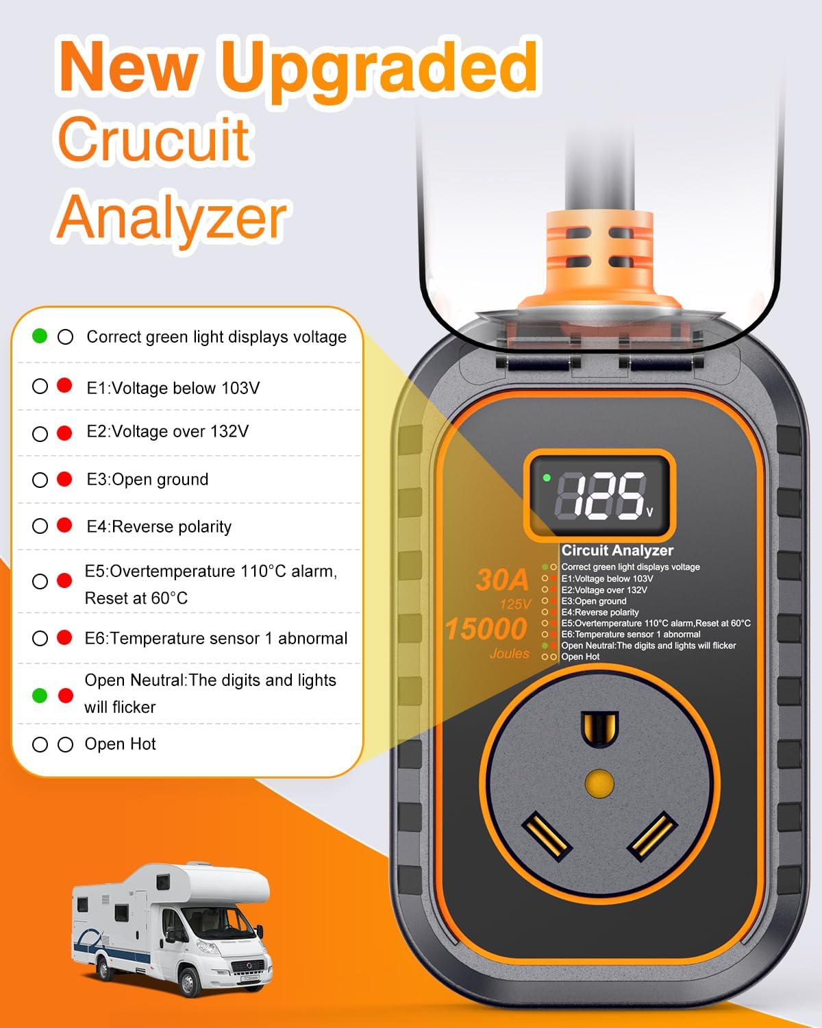 Thumbnail 2 de GEARGO 2026 New 30 Amp RV Surge Protector (15,000J) with Circuit Analyzer and IP68 Waterproof Cover