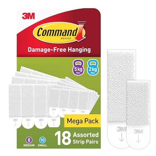 Detalle de Command Picture Hanging Strips, Value Pack: 10 Pairs Small + 8 Pairs Medium (36 Strips) for Damage-Free Hanging