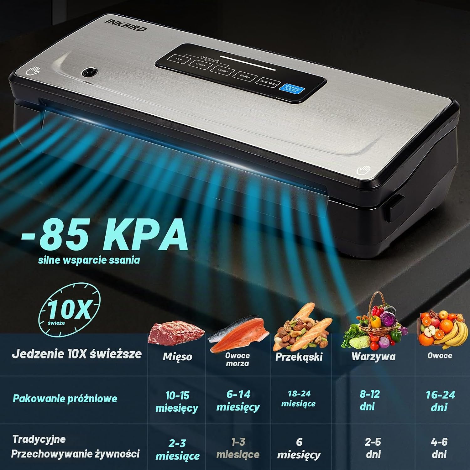 Detalle de Inkbird INK-VS02 – pakowarka próżniowa z nożykiem, 5 trybami i zestawem startowym