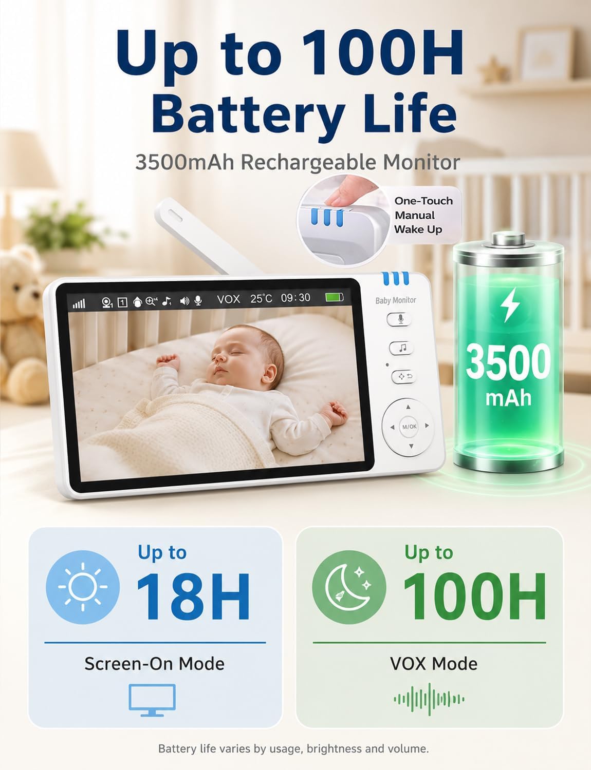 Thumbnail 2 de Baby Monitor with Camera and Night Vision (5" 720P) – No WiFi, VOX Power, 300m Range