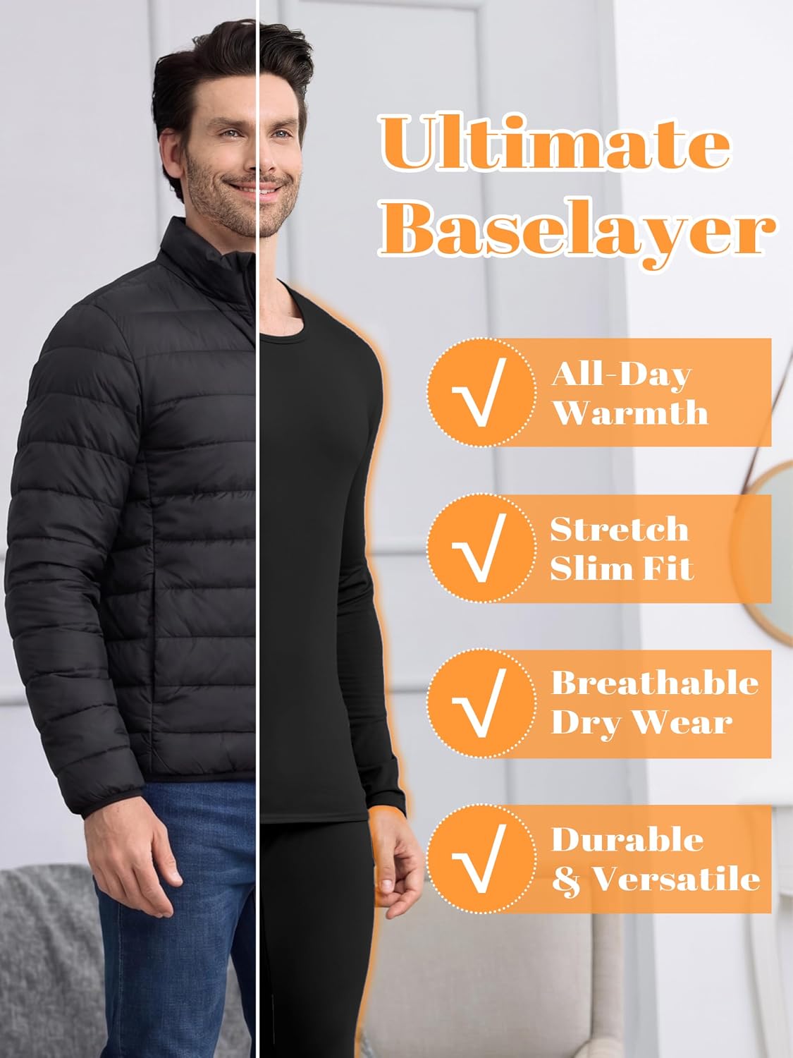 Detalle 2 de URATOT Men's Thermal Underwear Set, 95% Polyester