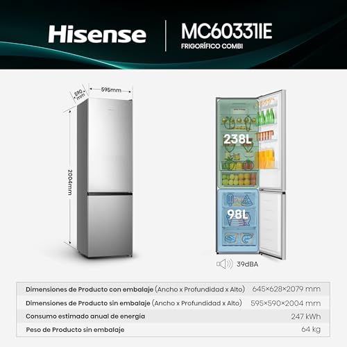Thumbnail 1 de Hisense MC60331IE: Frigorífico combi No Frost de 336 L, 200 cm de alto y fondo reducido