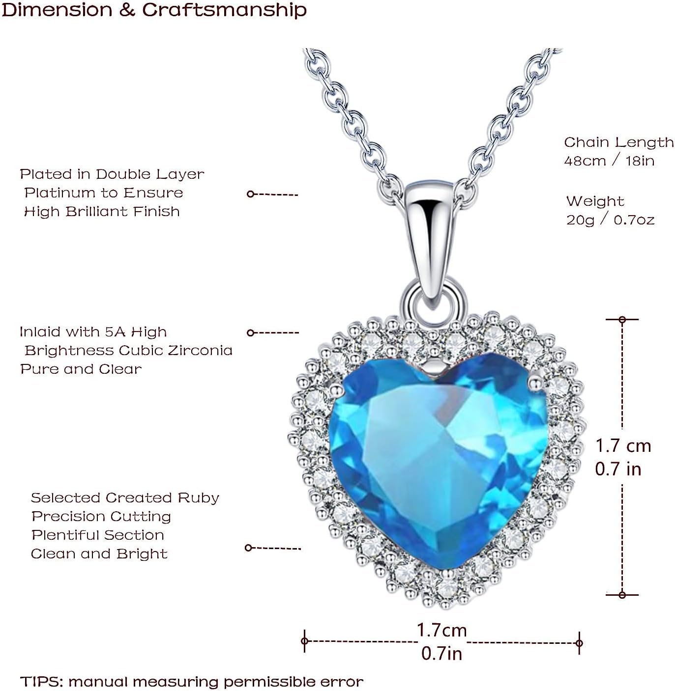 Thumbnail 4 de VONSSY Classic Heart Pendant Gemstone Necklace 18K