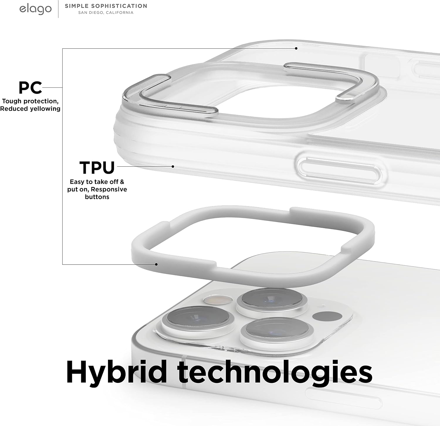 Thumbnail 3 de elago Cover Trasparente Dual Compatibile con iPhone 14 Pro (6.1\”) Bianco, PC + TPU ibrido antiurto