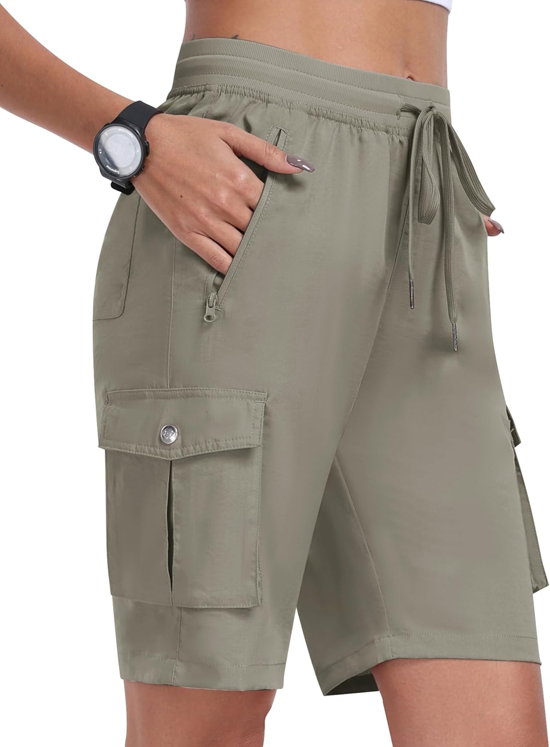 Thumbnail 6 de MoFiz Pantaloncini Cargo Trekking Donna: Bermuda Estivi con 6 Tasche, Vita Elastico e Vestibilità rilassata