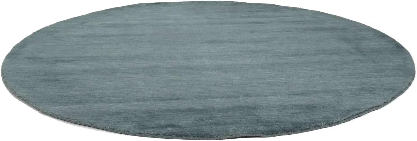 Detalle 2 de RugVista Handloom wollen rond vloerkleed Ø 150 cm, petrolblauw en handgemaakt