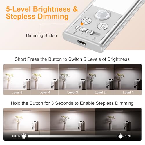 Thumbnail 4 de Gritin Luz de Armario Recargable 26 cm: 2 uds, iluminación LED súper brillante con USB-C y sensor