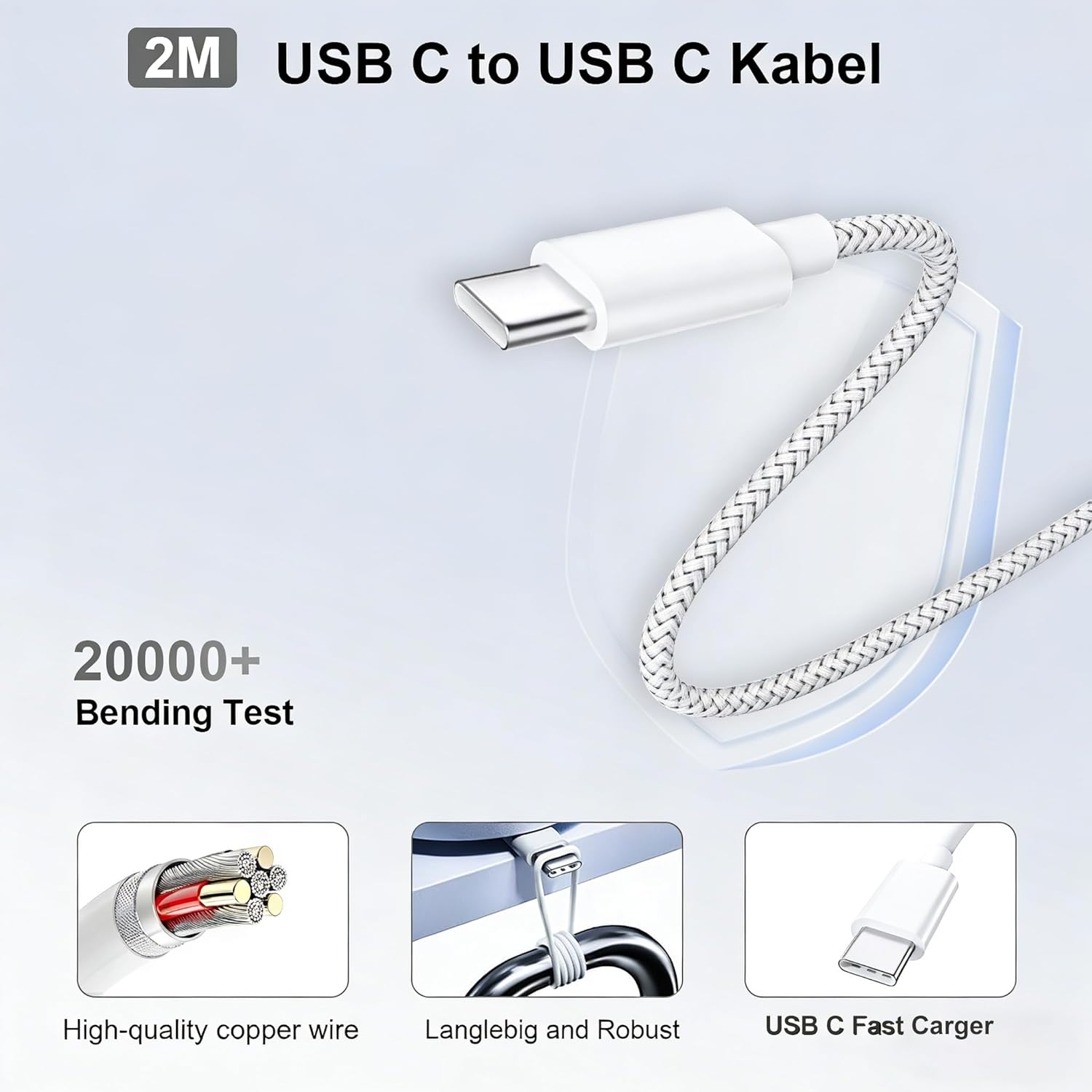 Detalle de Bamkey Caricatore USB-C 30W con Cavo Nylon 2 m: ricarica rapida per iPhone 17/16/15 e iPad Pro