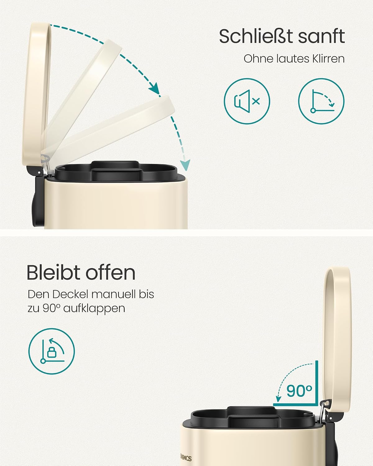 Detalle de SONGMICS Mülleimer Küche LTB050A02 (50 Liter) mit Softclose, Fußpedal und Inneneimer
