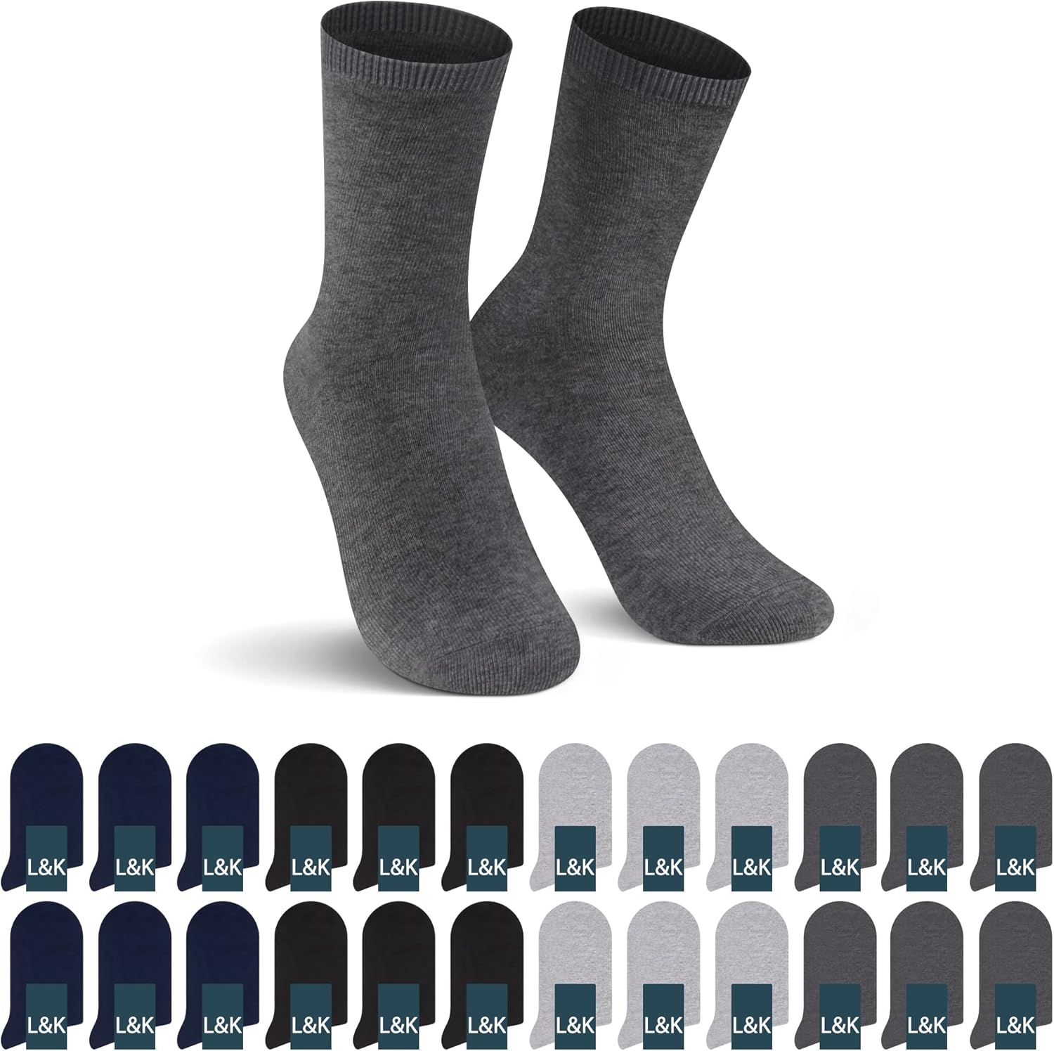 Thumbnail 6 de L&K-II (12/24 paires) chaussettes coton respirantes homme & femme 43-46/39-42 noir et blanc
