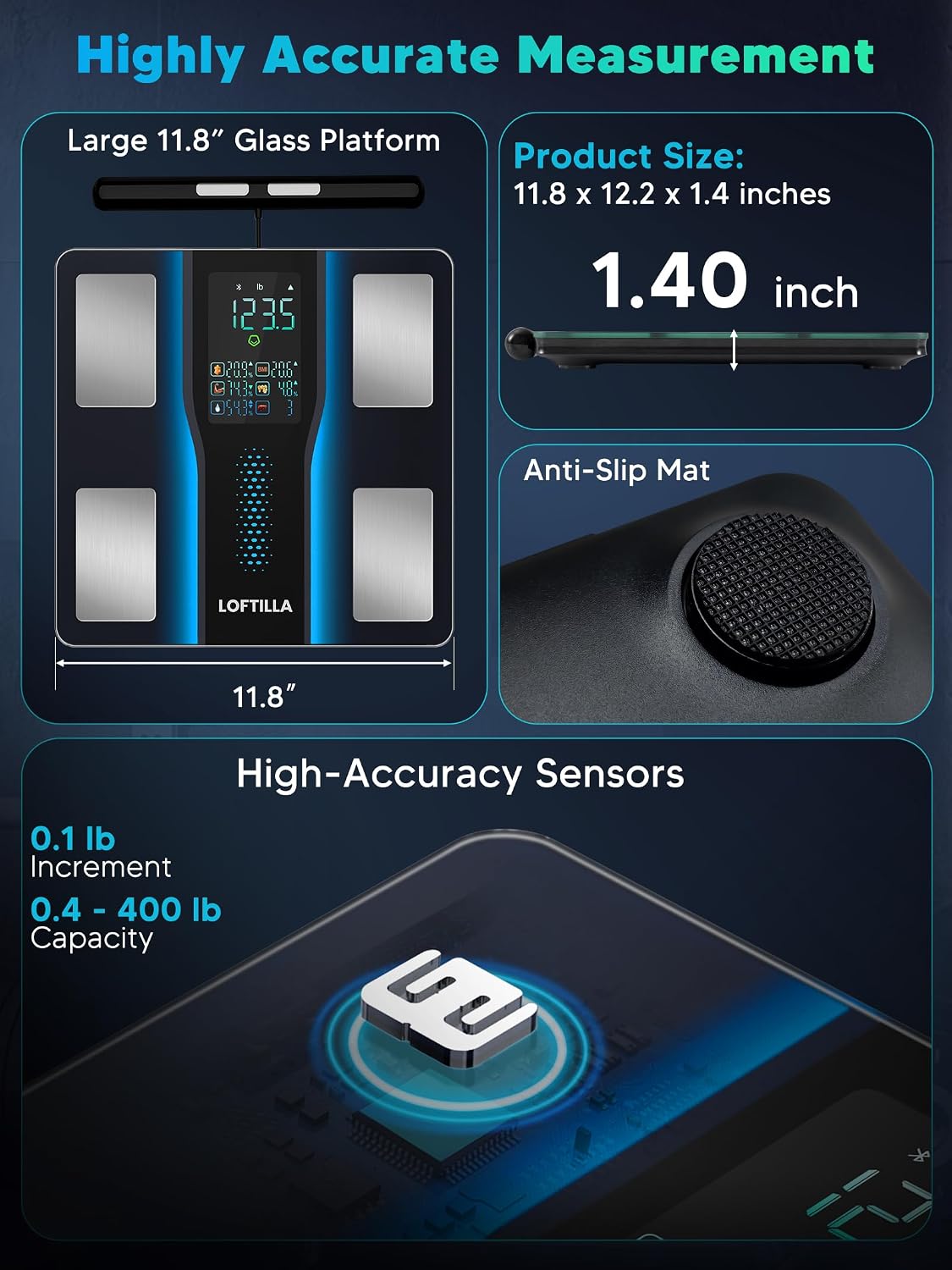 Thumbnail 6 de LOFTILLA Smart Scale: 8-Electrode Body Composition with 50+ Metrics and 5.4" LED Display