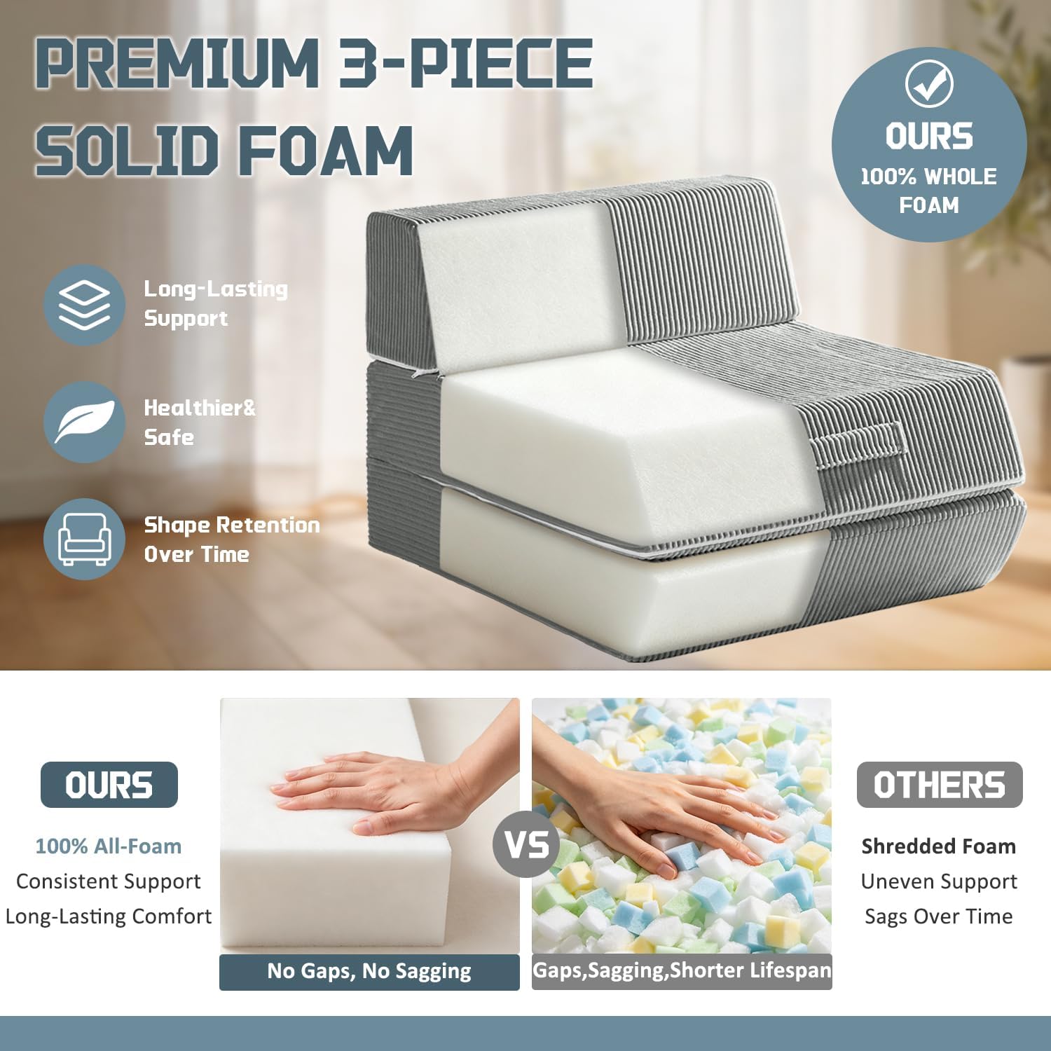 Thumbnail 4 de Trenda Folding Chair Bed, 3-in-1 Convertible Sleeper Chair, Cloudy Grey