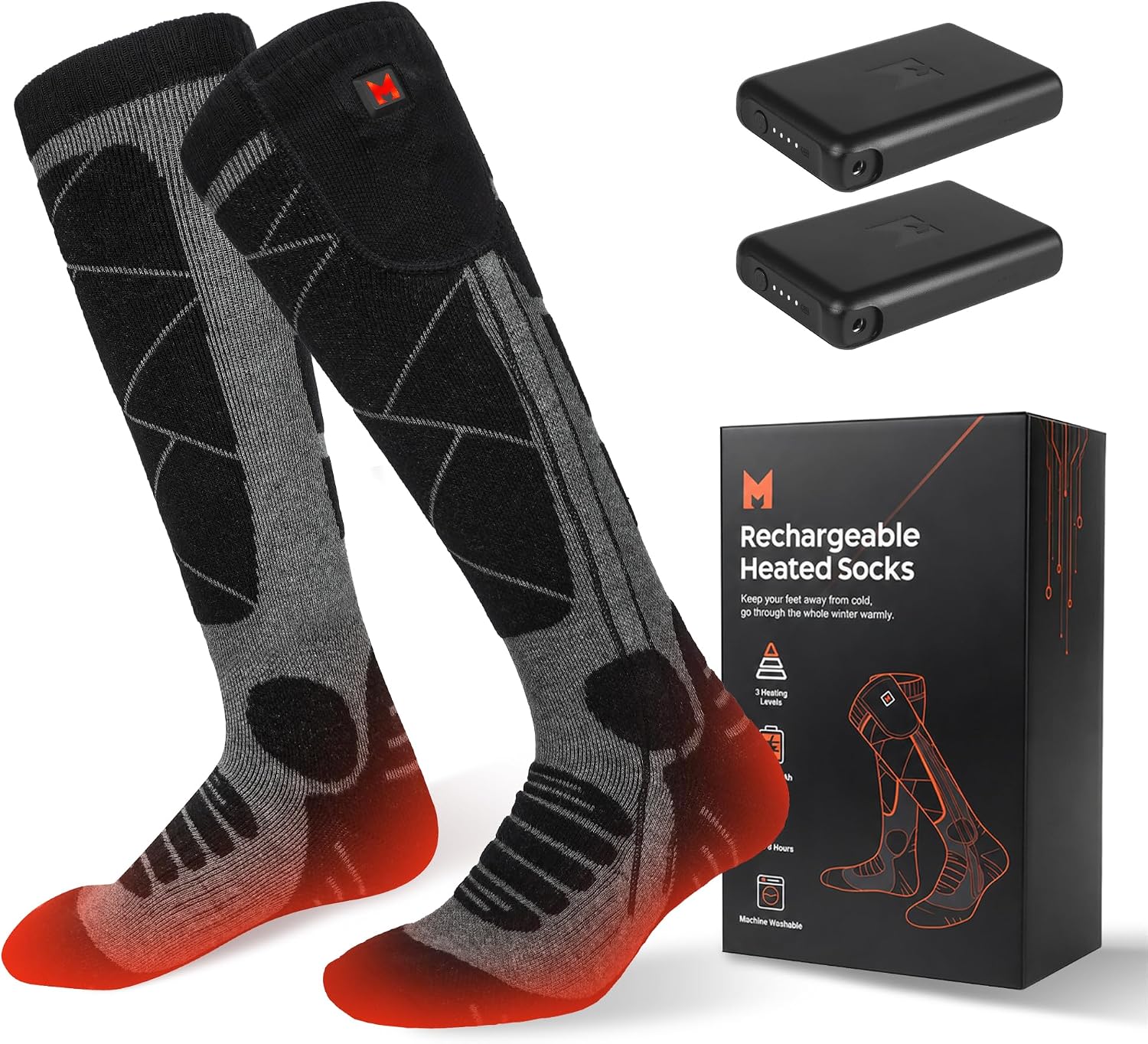 Detalle de EIHBIEA Rechargeable Heated Socks, Full-Sole Heating, 3 Heat Settings, Up to 8.5 Hours