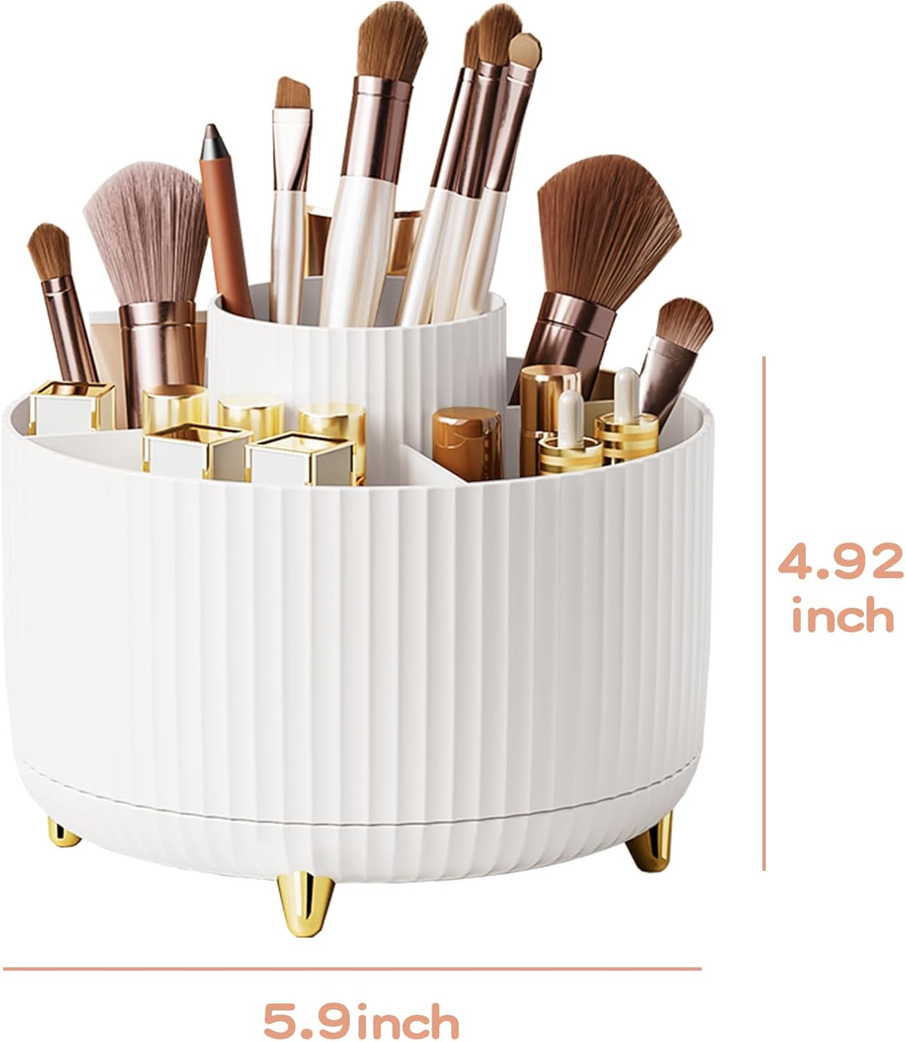 Detalle de fanado 360° drehbarer Make-up-Organizer mit 5 Fächern (weiß) – Schminktisch & Badezimmer