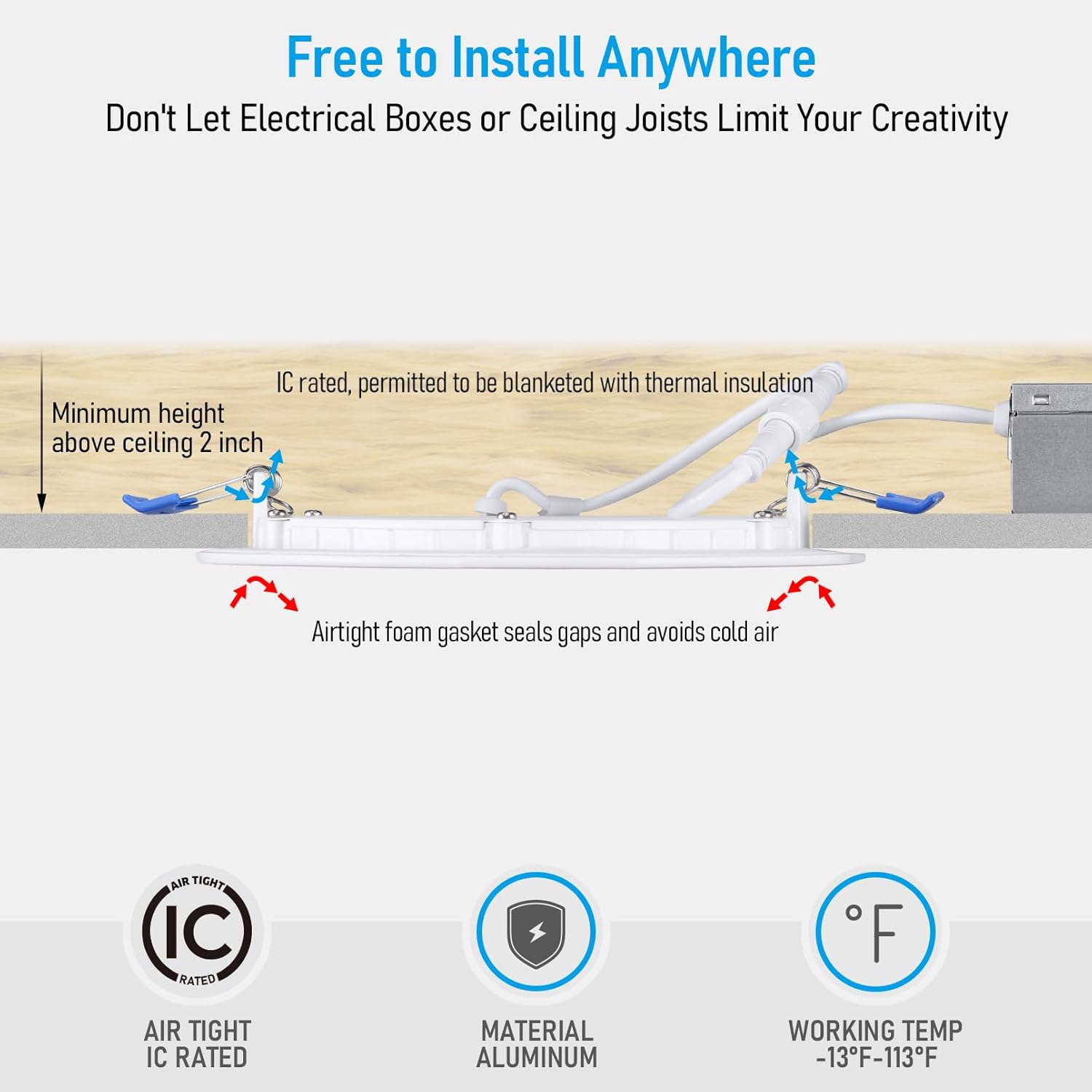 Detalle de TORCHSTAR Basic Series 12-Pack 6-Inch Ultra-Thin LED Recessed Lights (CRI90, 5000K, IC-Rated)