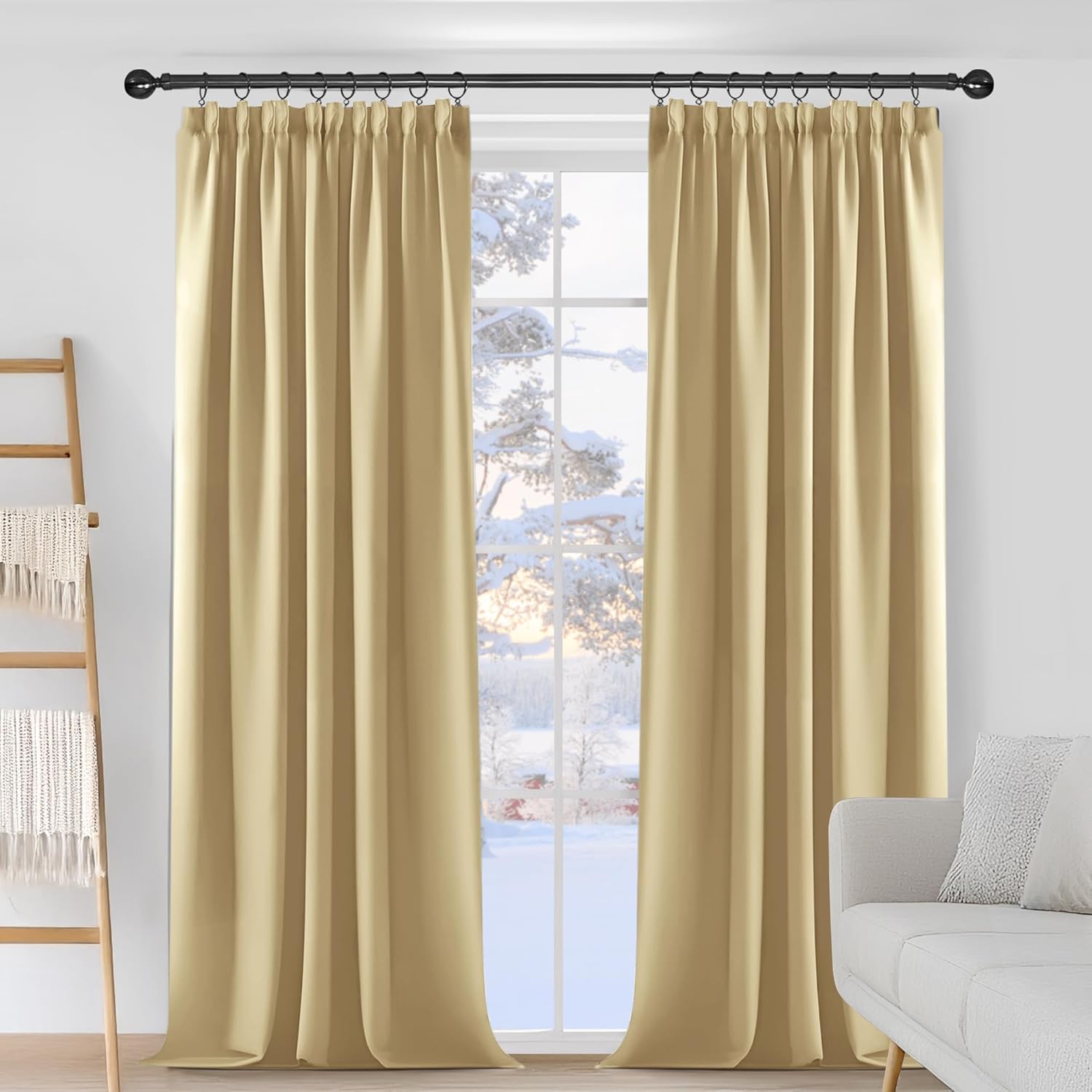 Thumbnail 1 de Deconovo Pencil Pleated Blackout Curtains for Winter (46 x 72 Inch) - Biscotti Beige, 2 Panels