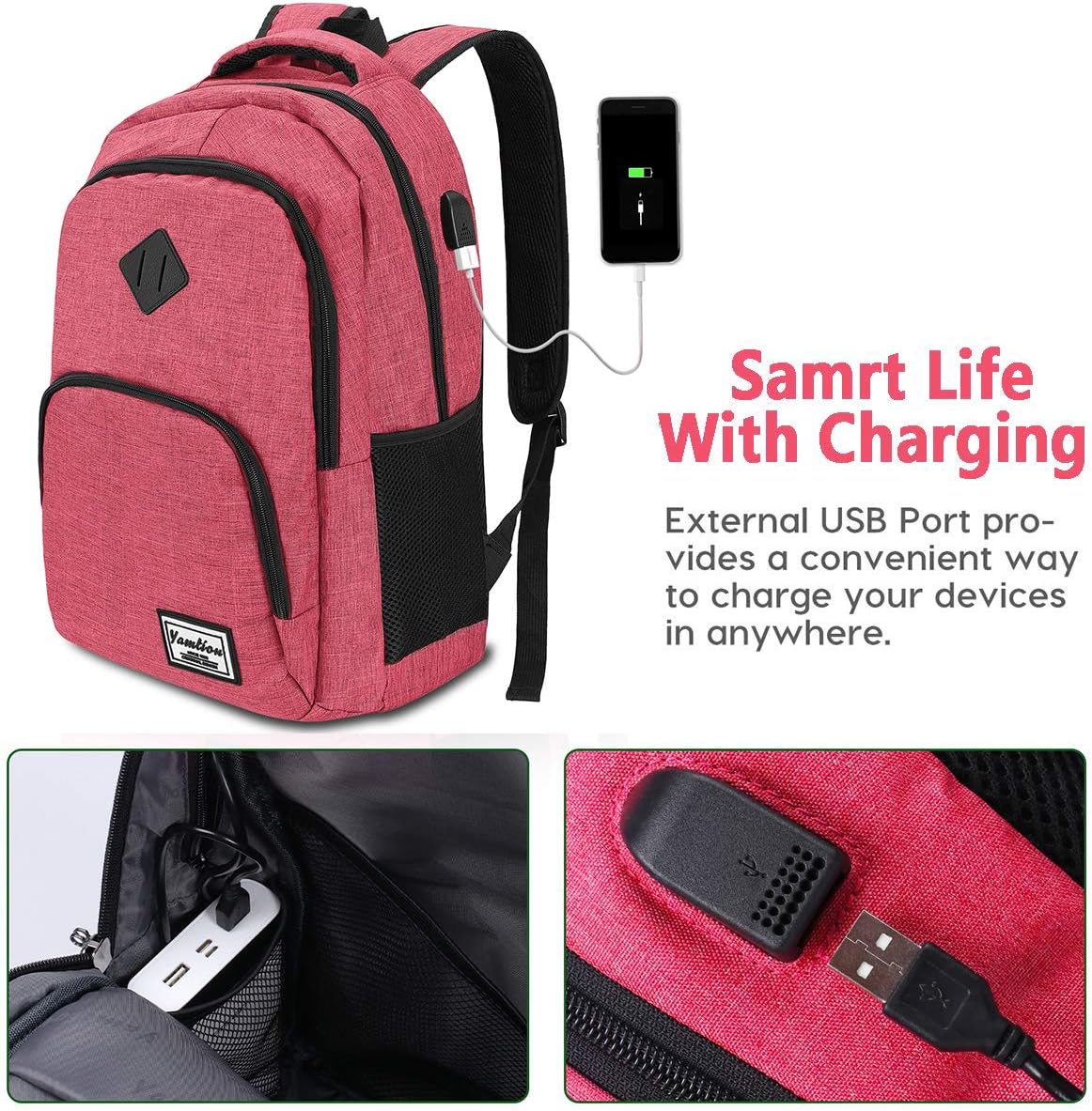 Detalle de YAMTION Rucksack Laptop 35L – Damen, USB-Ladeanschluss, Oxford, 35x20x50 cm