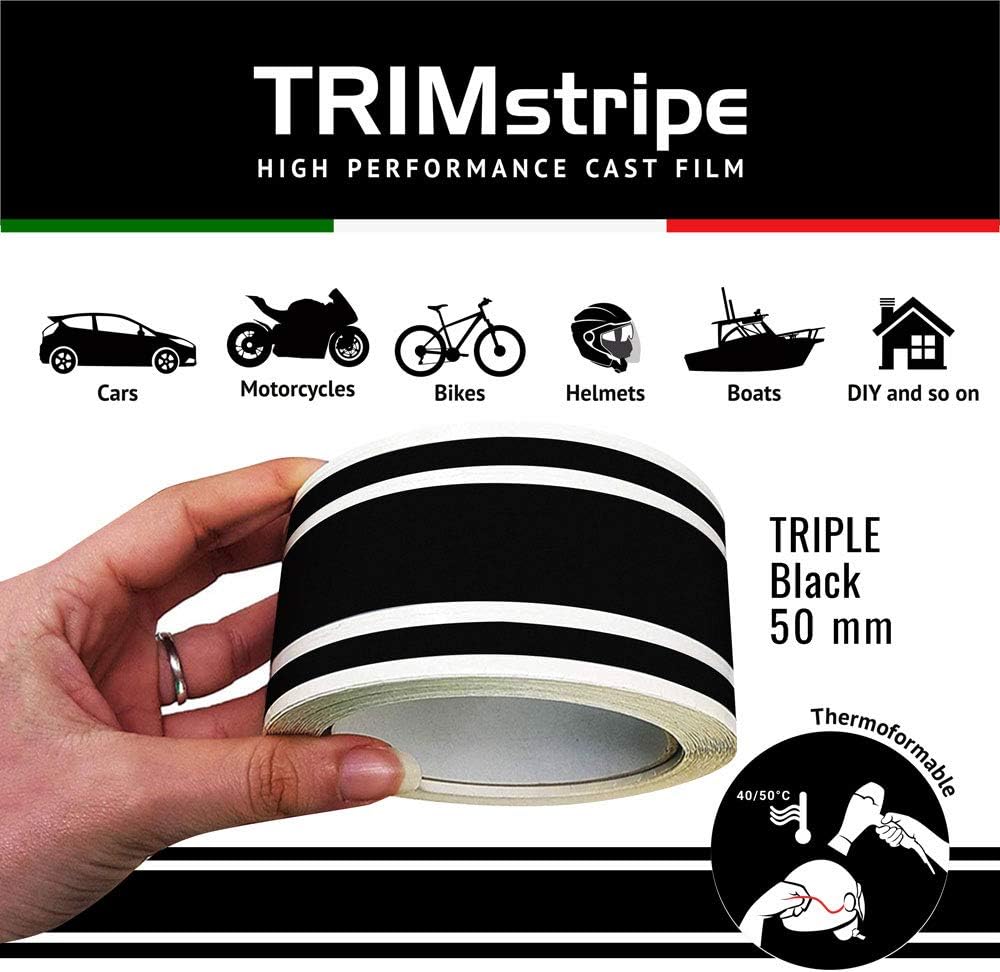 Detalle de 4R Quattroerre.it 10534 Strisce Triplo Adesivo per Auto Nero, 50mm x 10m